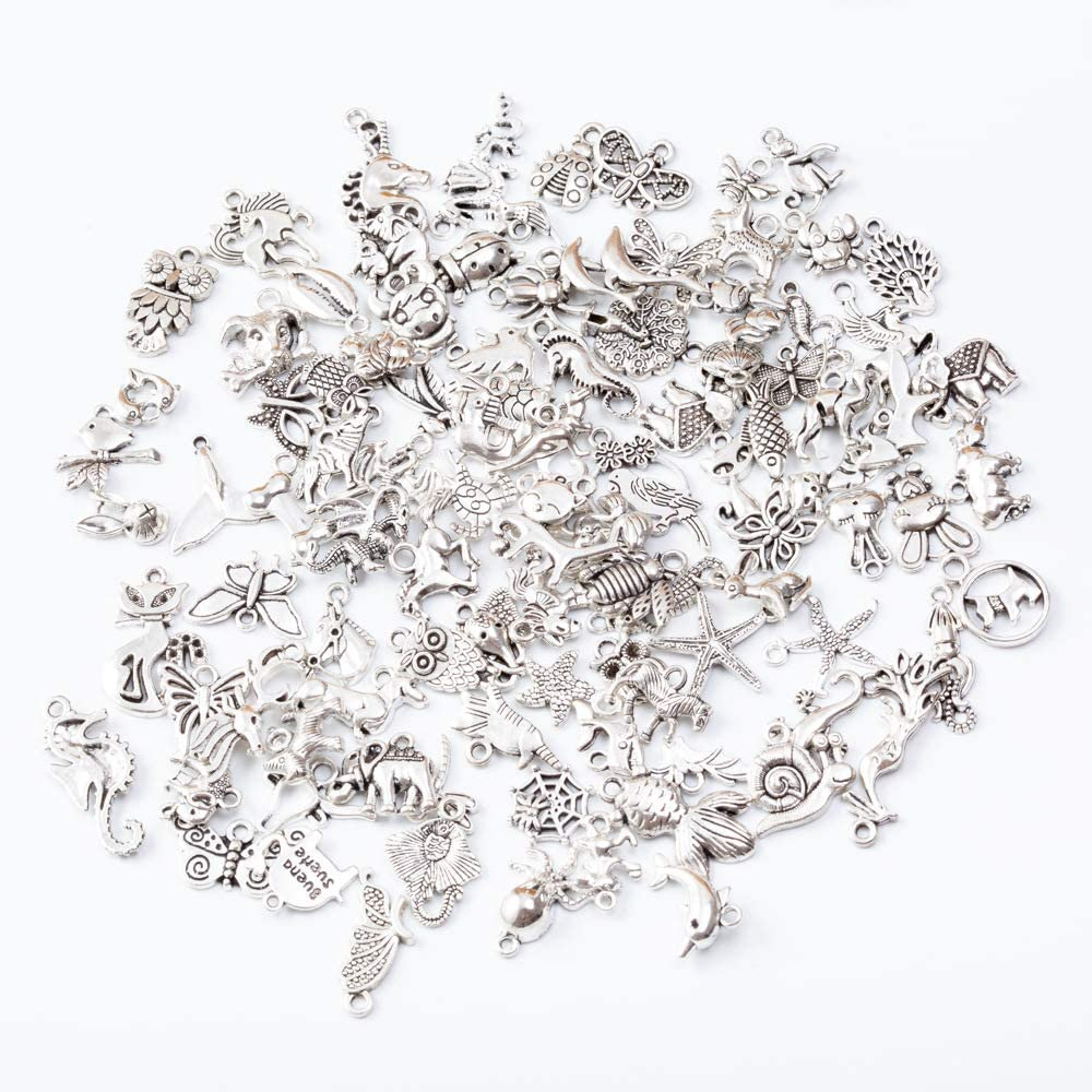 100 PCS Craft Supplies Small Antique Silver Charms Pendants, Mixed Smooth Tibetan Silver Metal Charms Pendants for Crafting Jewelry Findings Making Accessory for DIY Necklace Bracelet image number 4