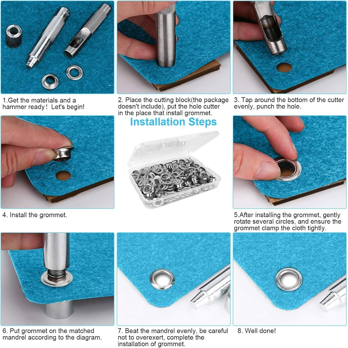 AIMALL Durable Copper Eyelet Tool Kit - Includes 200 Sets of 12Mm Grommets, Robust Installation Tools for Tents, Tarpaulins & More, Craft & Repair Essentials
