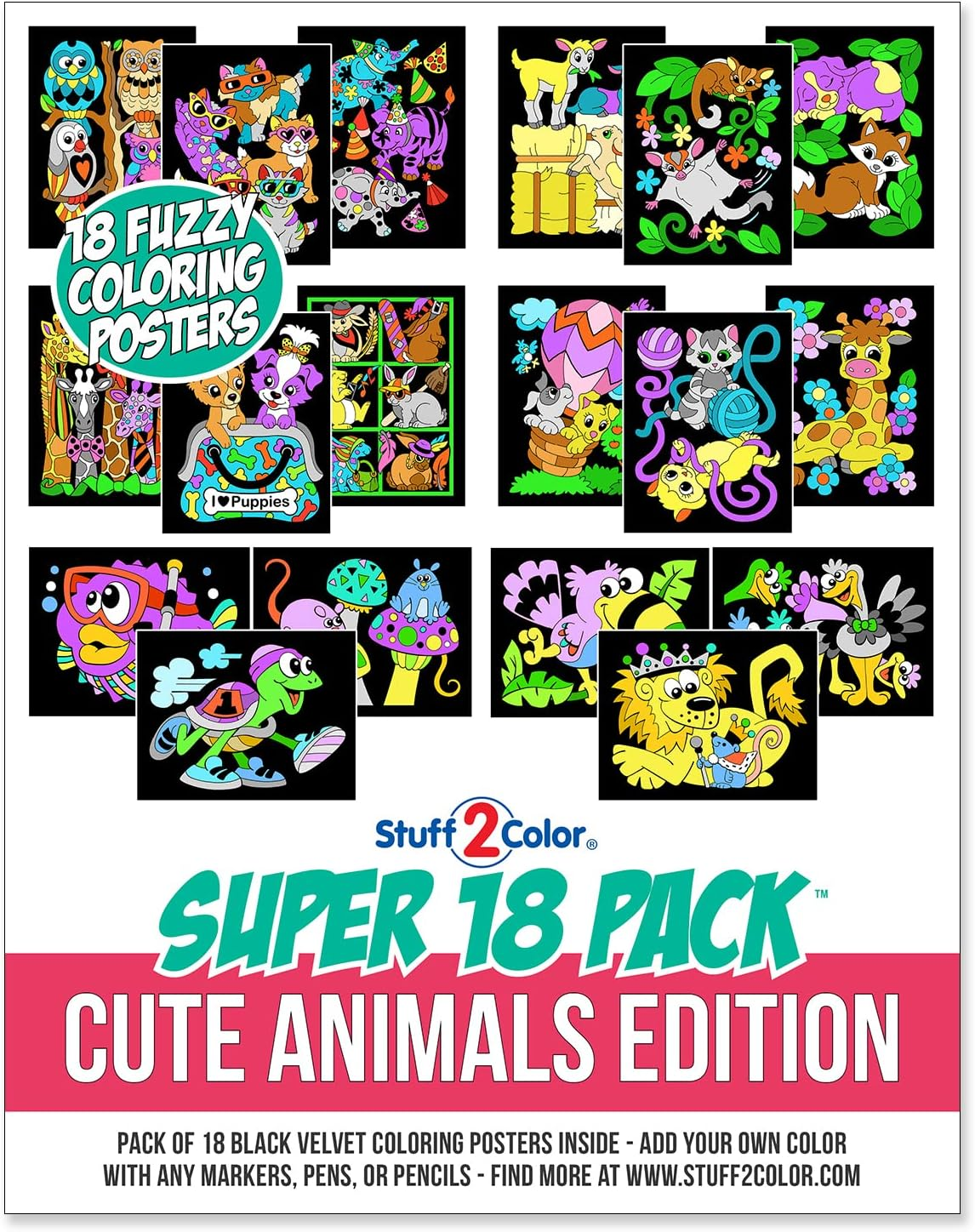 Stuff2Color Super Pack of 18 Fuzzy Coloring Posters (Cute Animals Edition) (1 Pack) image number 3
