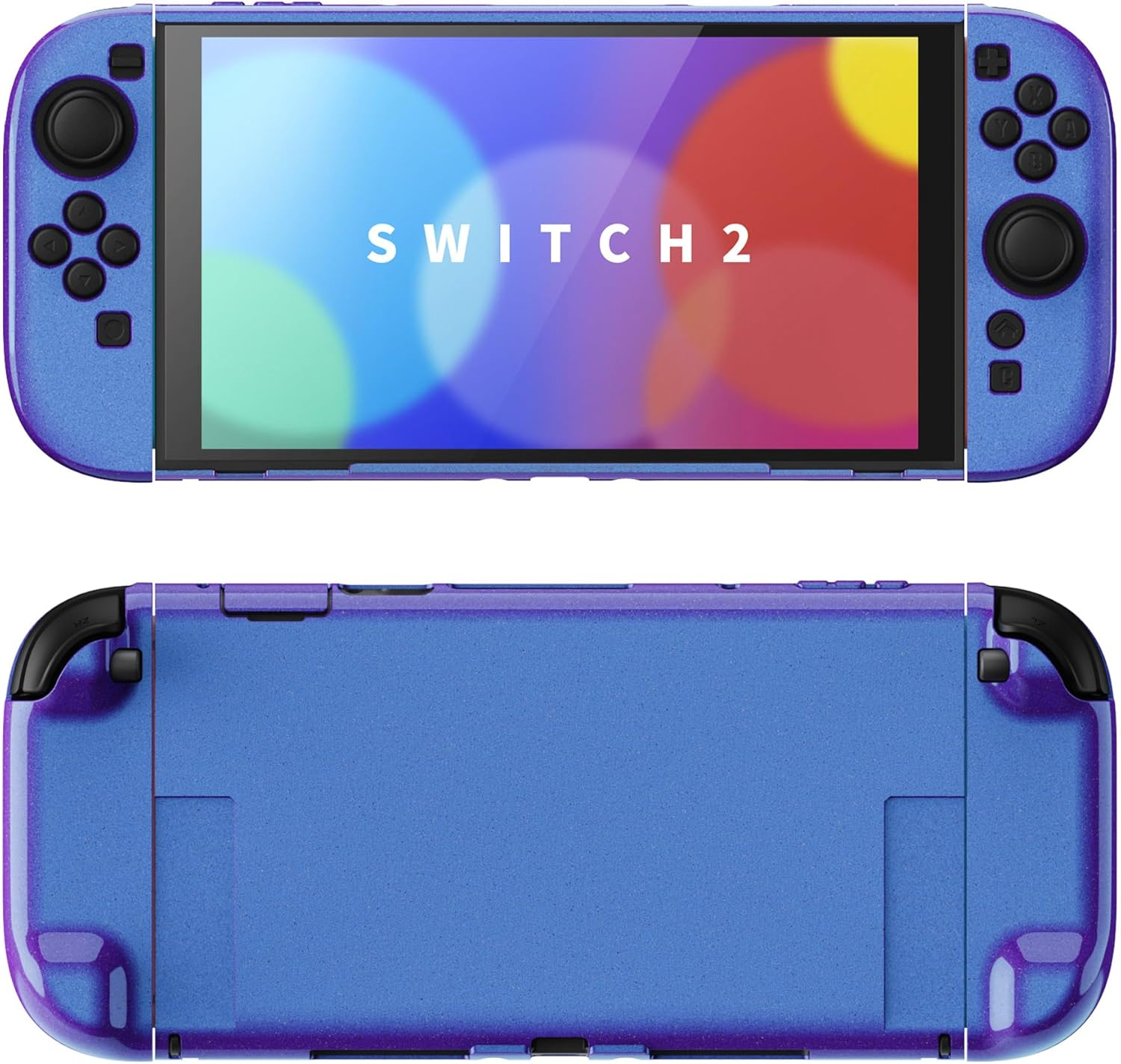 Playvital Glossy Protective Case for Nintendo Switch 2 with Extra Stand & Thumb Grip Caps | Solid Color Series, Chameleon Purple Blue