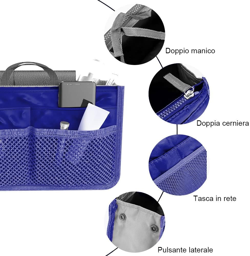 Organizer Insert Bag Polyester,Purse Organizer Insert, Handbag & Tote, Travel, Cosmetic Bag, 20L Large Capacity Cosmetic Liner Bag, for Travel Business Cosmetic Makeup Storage(Blue) - Orange image number 7