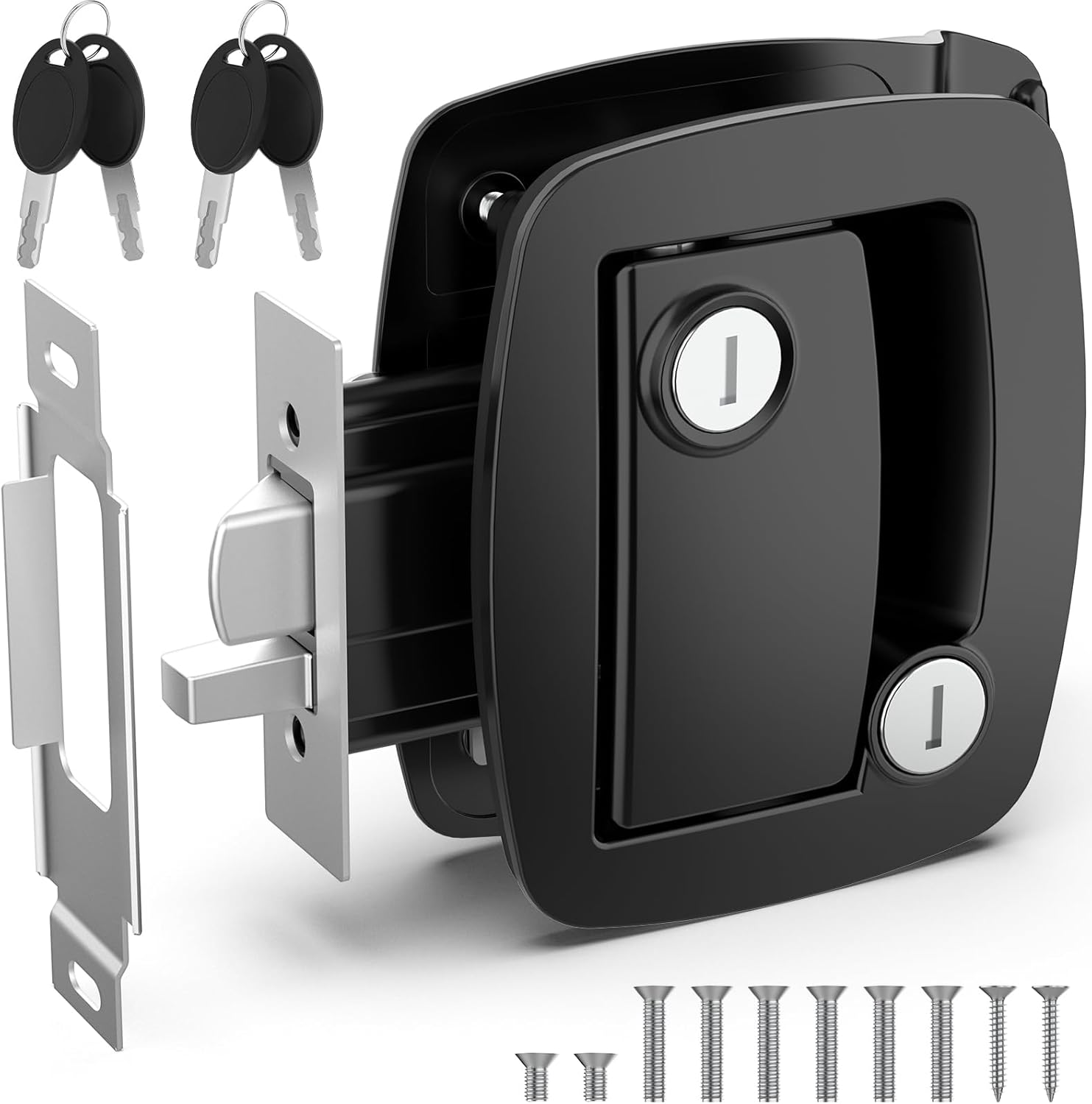 RV Door Lock Replacement, Aluminum Alloy Upgraded Lighter RV Door Latch with Paddle Deadbolt & 4 Keys, 100% Metal Camper Door Locks, RV Entry Door Lock for Travel Trailers Cargo Hauler, Black