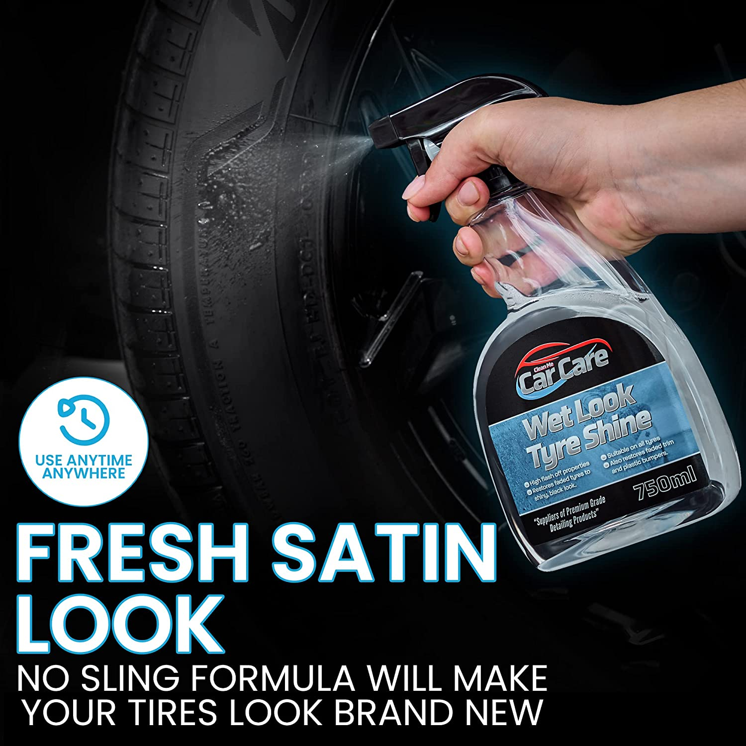 Wet Look Tyre Shine Spray &ndash; Long-Lasting Gloss & Protection | Wheel & Tyre Cleaner | Car Detailing & Wash Kit &ndash; 750Ml image number 1