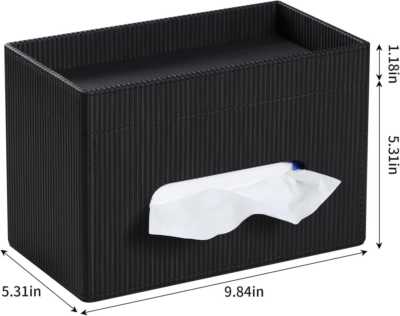 Cretkhp Rectangular Tissue Box Cover with Storage Tray, PU Leather Tissue Box Holder for Bathroom Vanity Countertop Night Stands Bedroom Office Desk, Stylish Tissue Holder Decorative Organizer (Black) - White image number 6