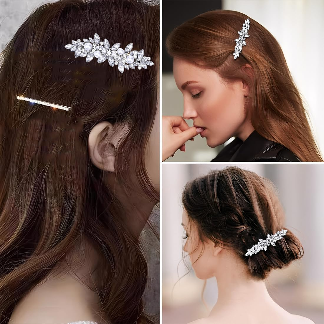 JYNVO 3Pcs Flower Wedding Hair Comb Silver Pearl Headpiece Bridal Hair Accessories for Women and Girls image number 4