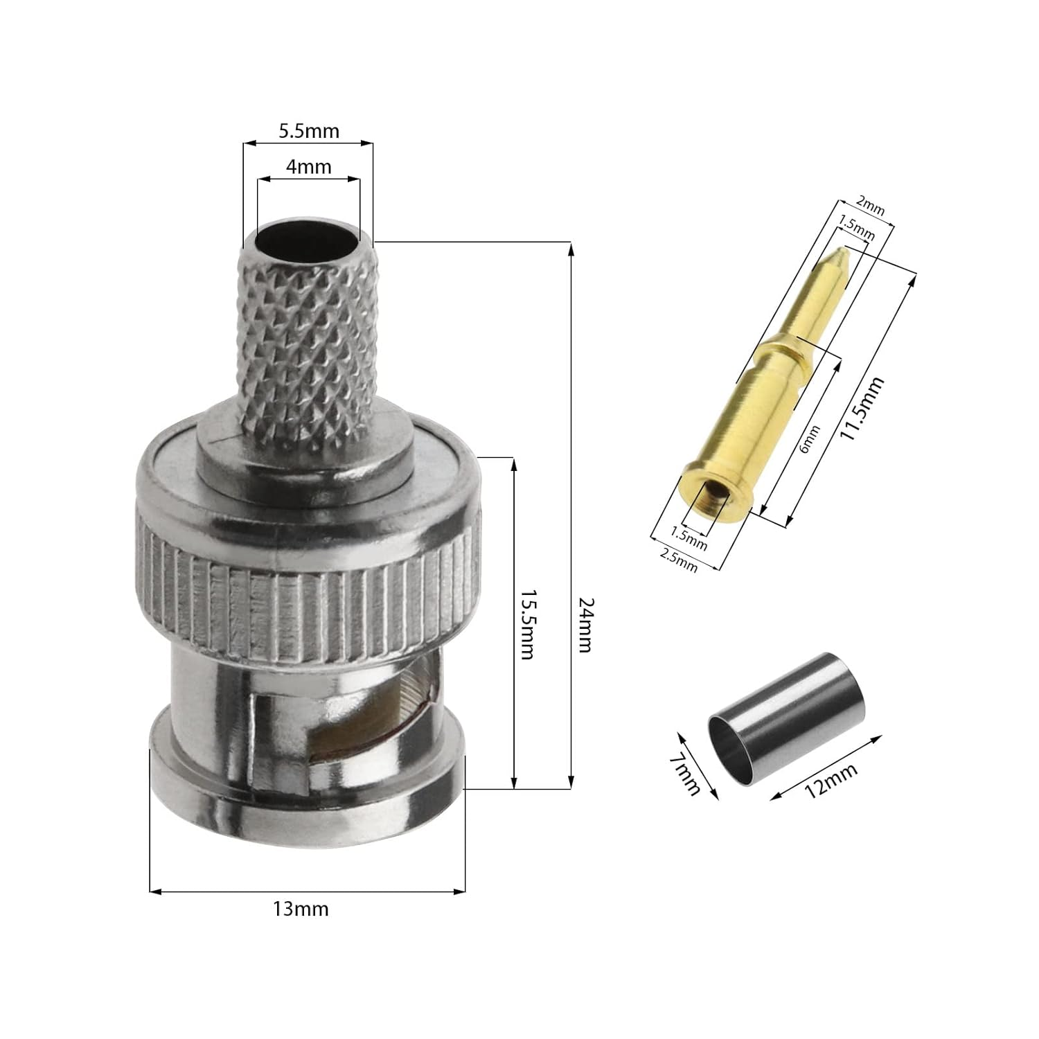 Ecsing 10 Sets BNC Crimp Connectors with Brass Center Pin for RG59 RG62 Coaxial Cable Adapter Coaxial Coax Cable Plug Camera Coax Male Jack 50 Ohm image number 2