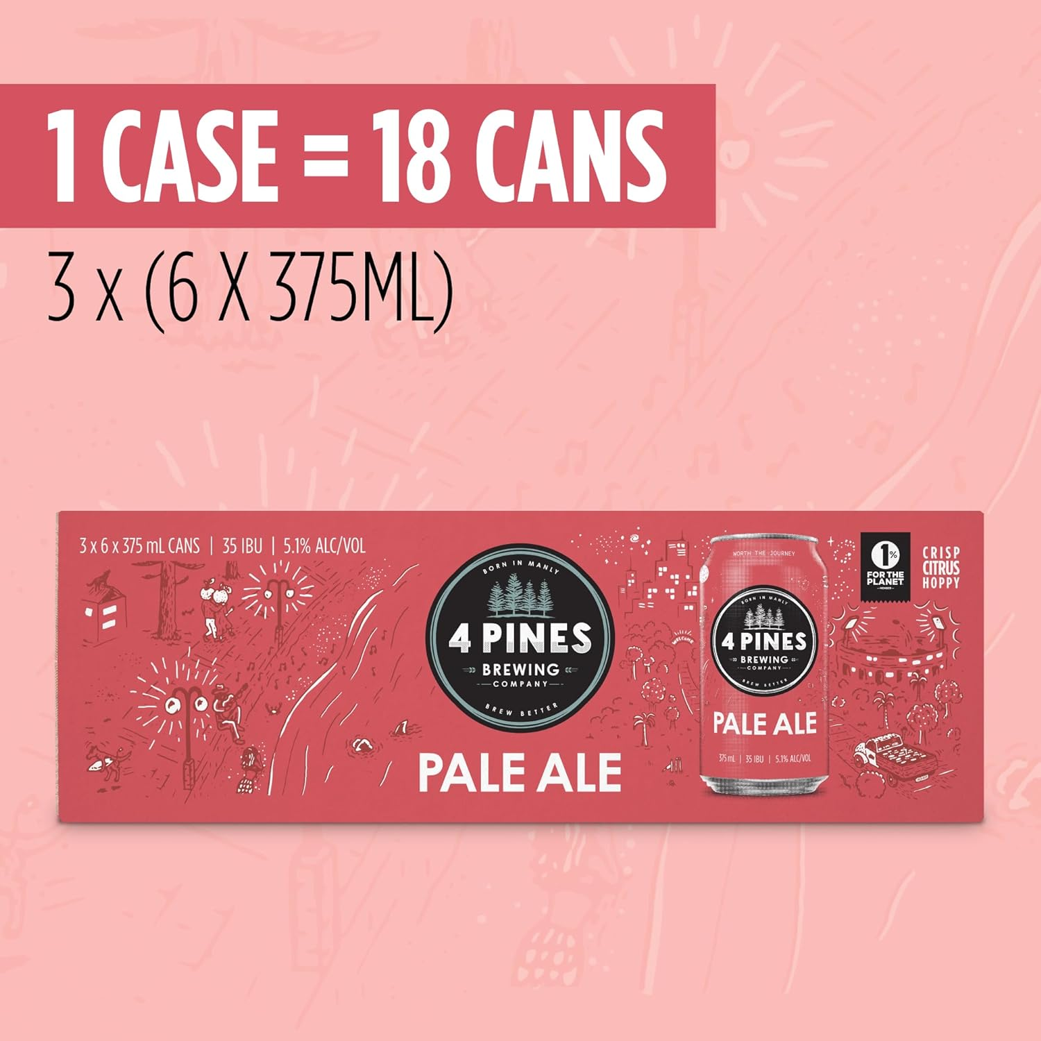 4 Pines Pale Ale, American Style Pale Ale, Hoppy & Crisp, 5.1% ABV, 375Ml (Case of 18 Beer Cans) image number 3