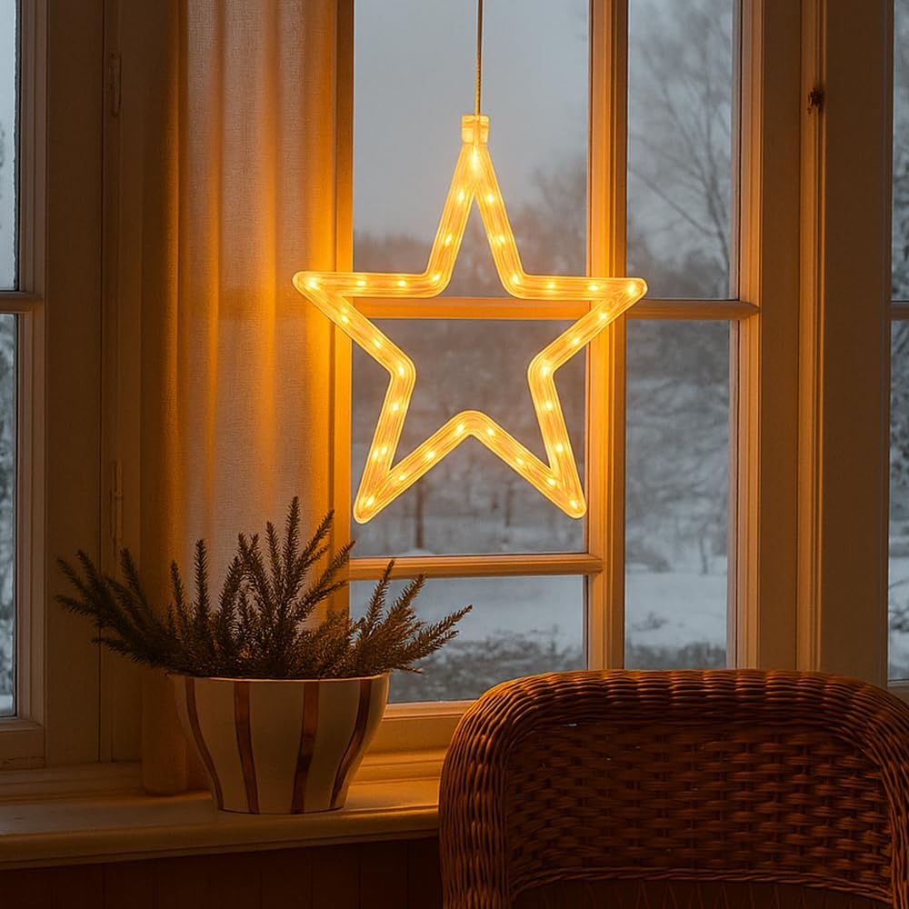 Ideen Mit Herz LED Star Frame | Pack of 3 | Warm White | Window Decoration | with Suction Cup | Battery Operated | Includes Timer | 18.7 Cm X 1 Cm X 18.3 Cm image number 4