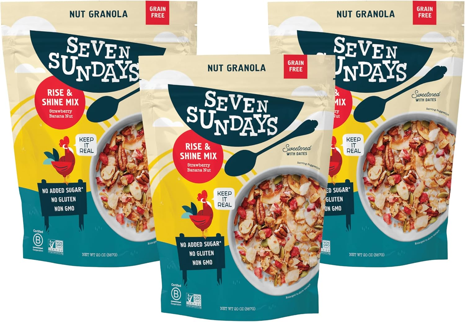 Seven Sundays Nut Granola Cereal, Rise & Shine Strawberry Banana Nut, 20 Oz (Pack of 3), Grain & Gluten Free, 5G Protein, 5G Net Carbs, Keto Friendly image number 3