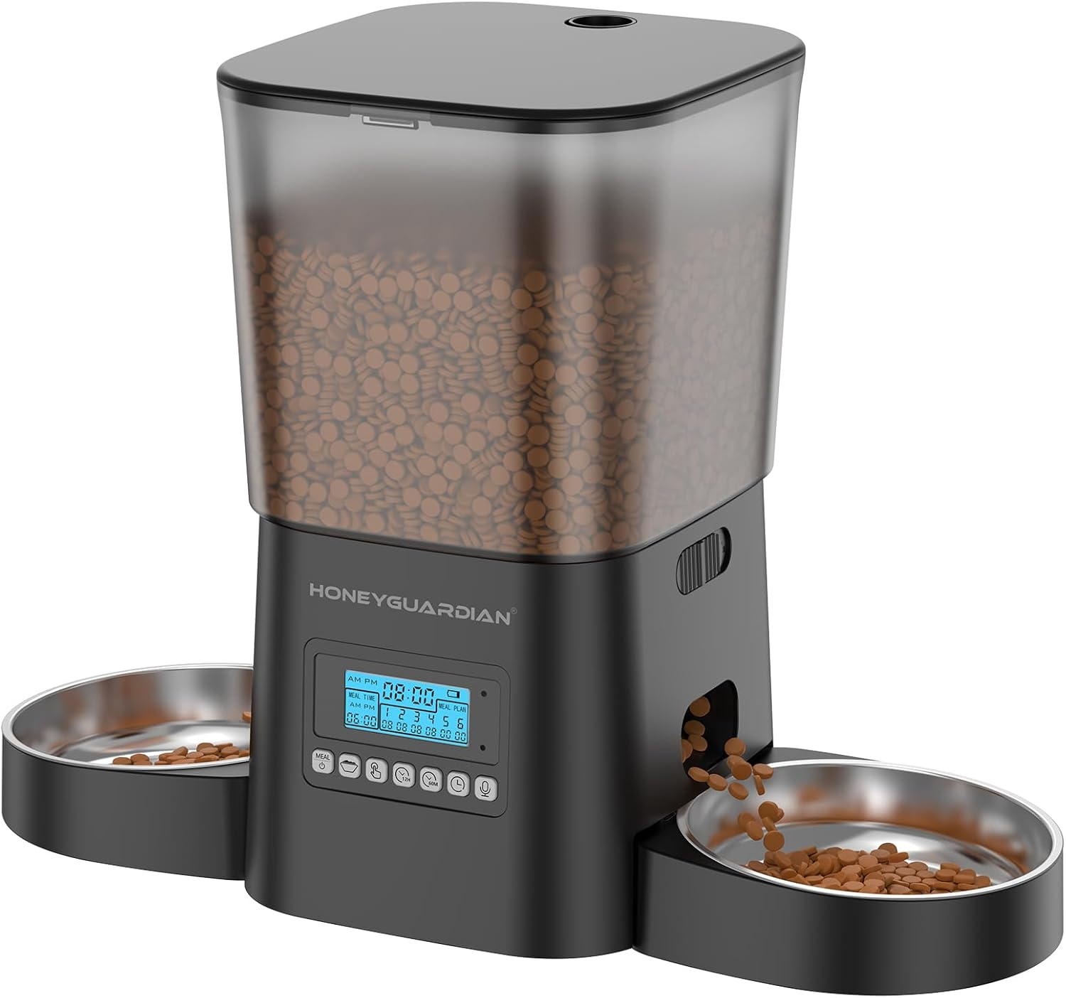 Honeyguardian Automatic Cat Feeder 2 Bowls, 3.5 L Automatic Feeder, Even Food Distribution for Cats and Dogs, Voice Recording, 1-6 Meals a Day image number 1