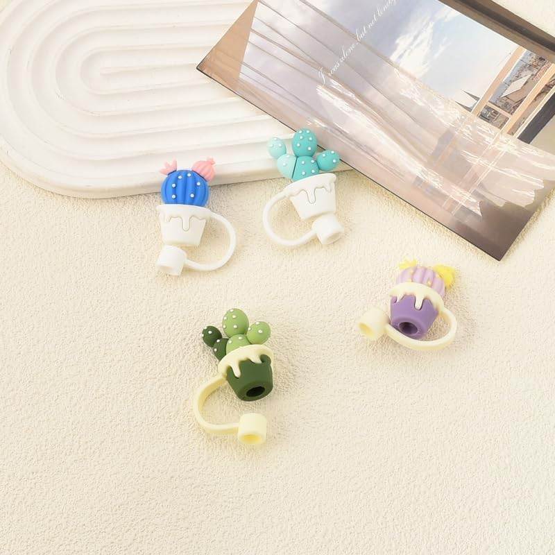 THJOPOKEEL 4Pcs Cactus Straw Plugs, Silicone Drinking Straws Drinking Straw Caps Reusable Silicone Straw Caps for 6-8Mm Straw Tips Protection Sleeve, Drinking Pipe Cover Cute Topper image number 2