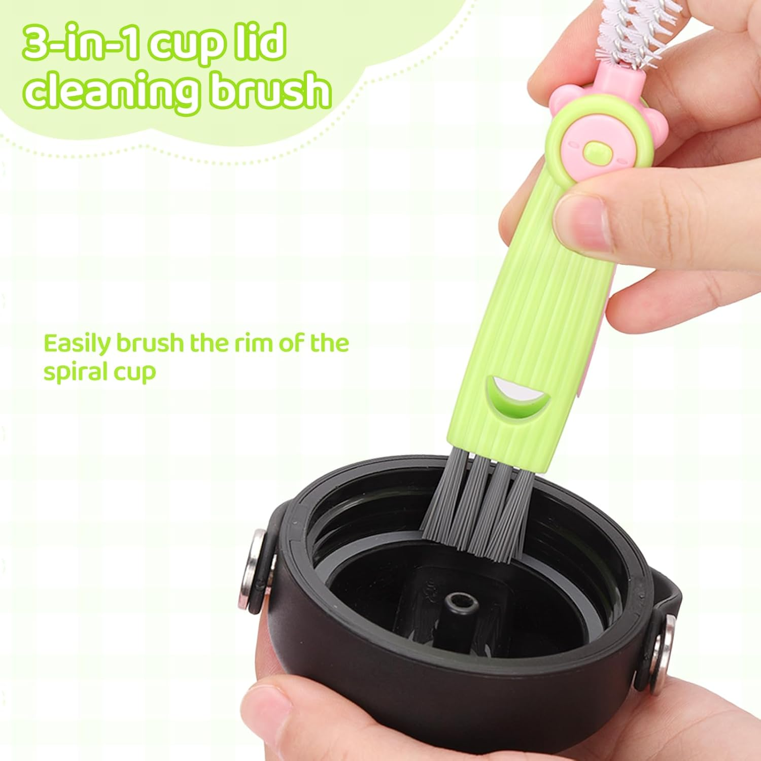 3Pcs 3-In-1 Cup Lid Cleaning Brush, 3-In-1 Multifunctional Cleaning Brush New Bottle Crevice Cleaning Brush Portable Cup Lid Gap Cleaning Brush for Home Kitchen (Green)
