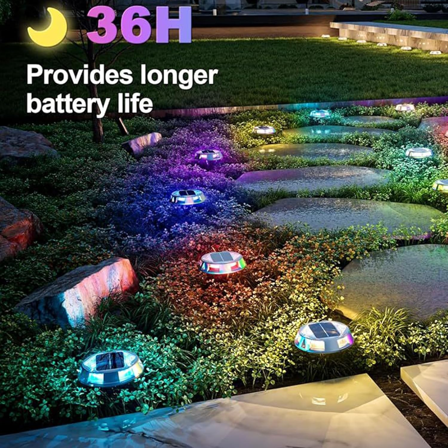 Solar Dock Lights IP68 Waterproof &ndash; 8 Color Outdoor LED Deck and Path Lights with 3 Lighting Modes,10-Ton Pressure Resistance, Long-Lasting 600Mah Battery for Garden, Steps, Driveway (2 Pack)
