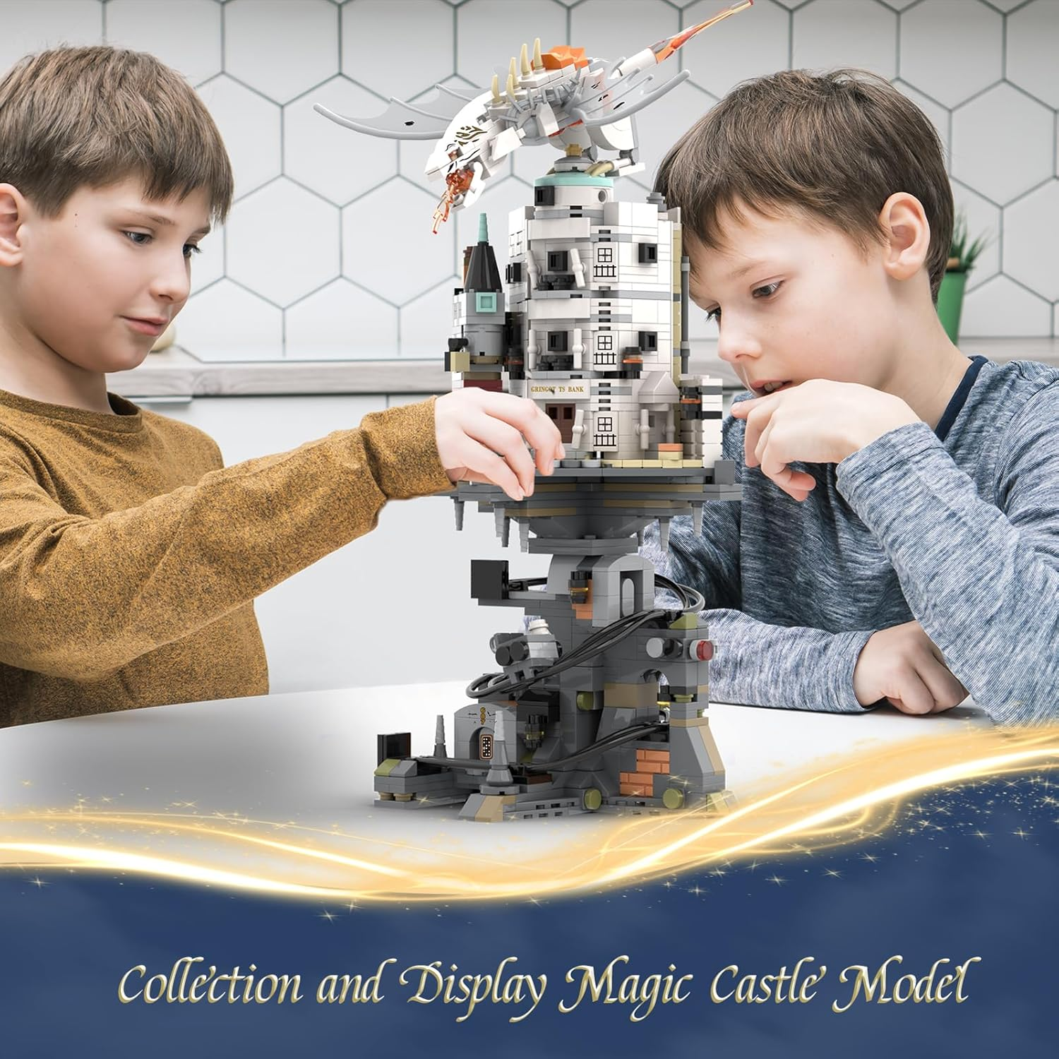 Magic Castle Wizarding Bank Building Sets with Light, Magic Architecture Model Collection Display, Compatible with Building Blocks, Ideas Gift Building Toy for Adults Boys Girls (1056 PCS)