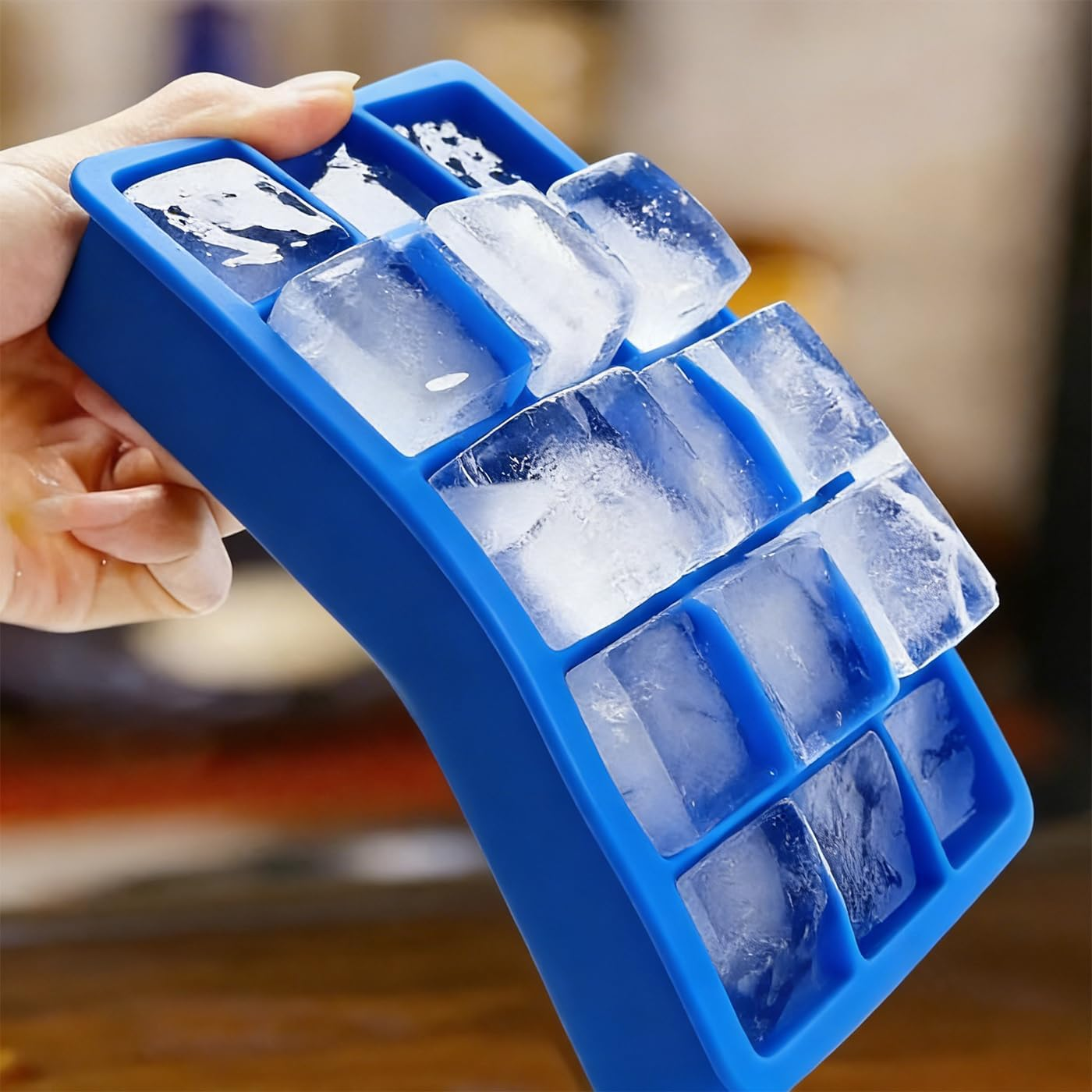 Large Ice Cube Tray with Lid,Easy Release 15 Square Ice Cube per Tray, BPA Free Flexible Reusable Stackable for Freezer, Whiskey, Chocolate, Baby Food, Juices image number 6