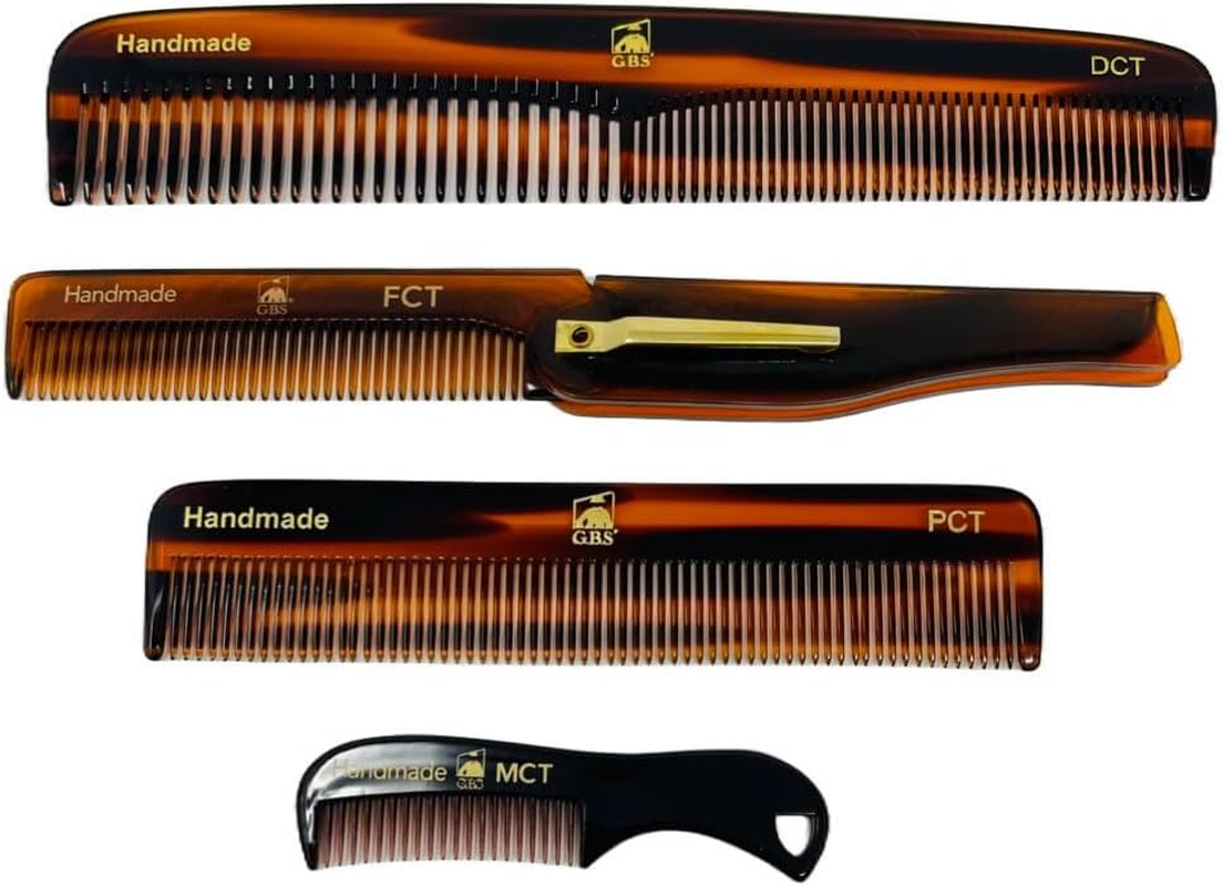 G.B.S Handmade Stylish Comb Set- Hair Styling Grooming for Men, Women Fine Toothed Tortoise Combs Pack of 4 1 DCT Dressing, 1 FCT Folding, 1 PCT Pocket & 1 MCT Mustache Comb image number 4