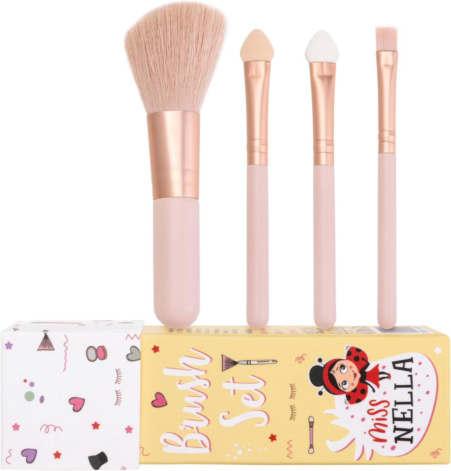 Miss Nella Make up Brush Set for Kids, 4 Kid Size Pink Brushes, 2 Eye Shadow Applicators, Blush Brush, Blending Brush, Perfect for Little Hands image number 3