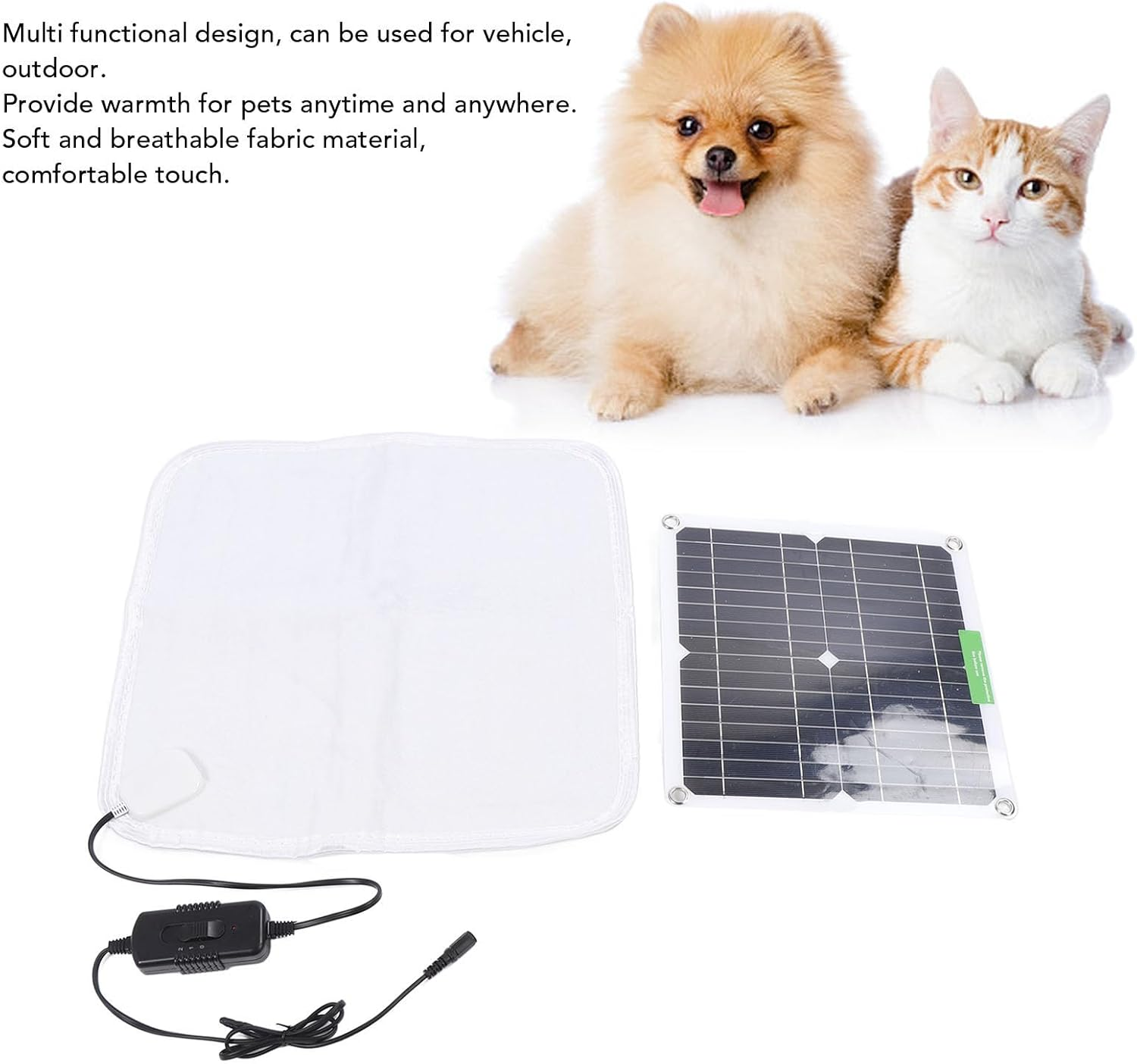 Pet Heating Pad for Dogs and Cats, 12V 50W Electric Heating Blanket with Solar Panel, Rapid & Uniform Heating, Portable Heated Dog Bed Mats with Battery Box, for Home Car Outdoor image number 5