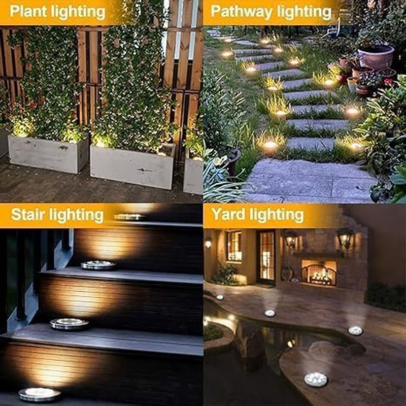 Solarx Pack of 12 Garden Lights Solar Powered, IP65 Waterproof Disk Lights, LED Solar Pathway Lights Outdoor, Solar Ground Lights for House, Walkways, Patio and Landscape Lighting (Warm White) image number 2
