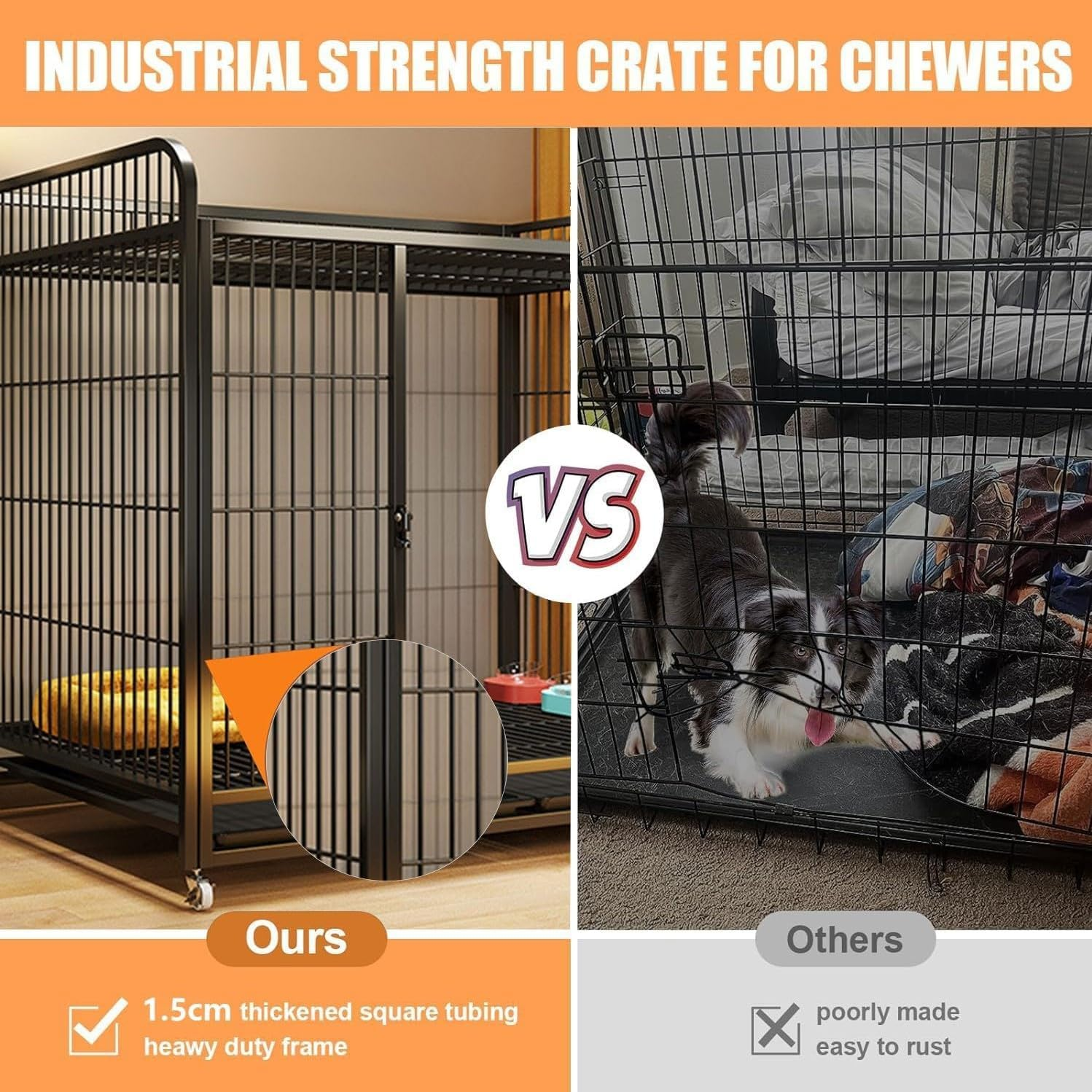 LIODUX Metal Dog Cage, Heavy Duty Dogs Crate for House, Indoor Dog Kennel Enclosure for Small/Medium/Large Dogs, Double Doors, Locks, Removable Tray, Lockable Wheels Pet Cage (Black, Small)