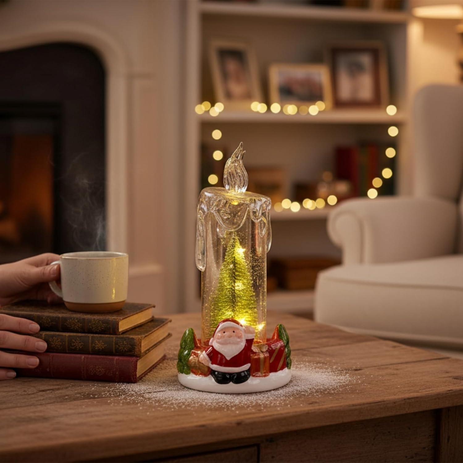 MIJOMA LED Candle Christmas Decoration with Christmas Tree and Santa Figure - Luminous Winter Scene Made of Acrylic and Dolomite - Atmospheric LED Christmas Lights for Home (Santa) image number 6