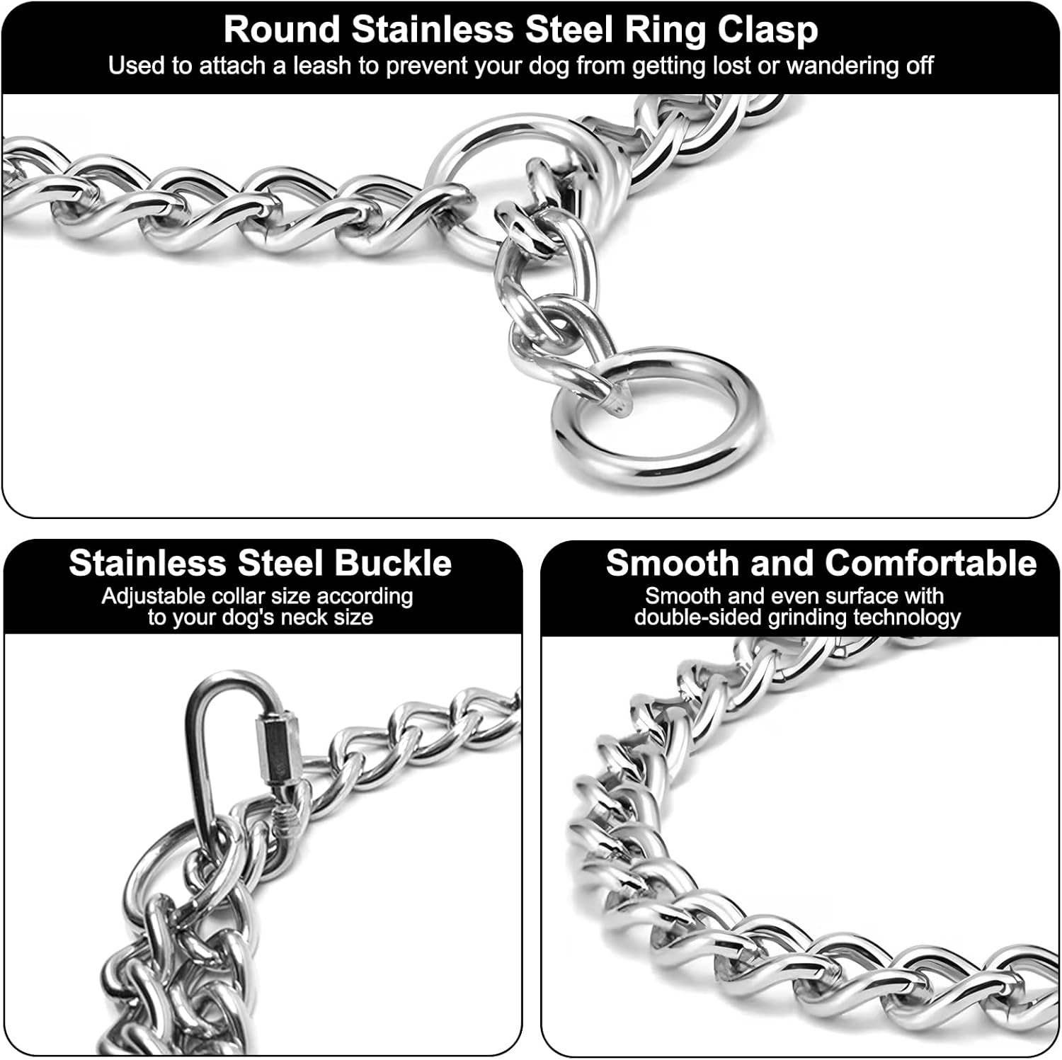 Dog Chain Collar, 65 Cm Dog Collar Chain, Adjustable Dog Chain with Secure Buckle, Dog Chain for Dog Training, Stainless Steel Dog Necklace, Metal Dog Collar for Walking image number 3