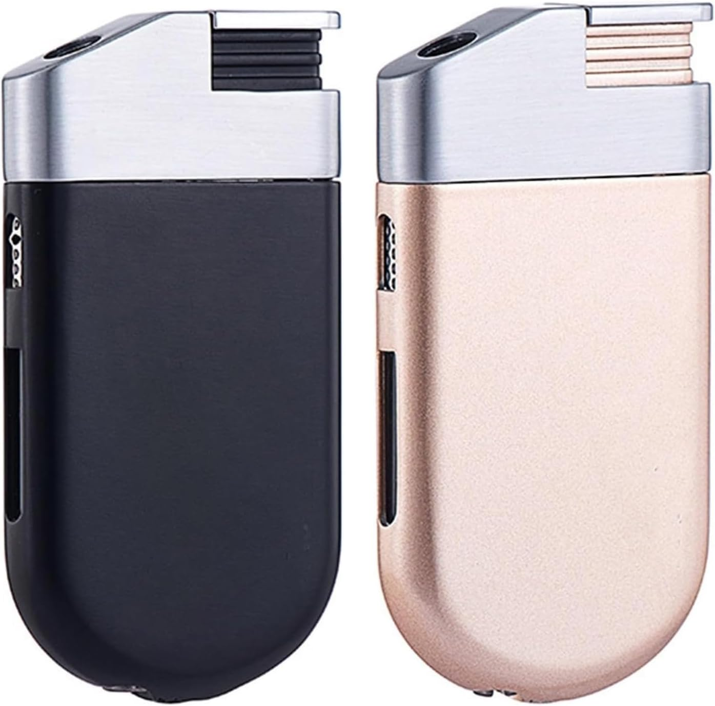 Oblique Flame Refillable Windproof Lighter Metal Visible Gas Tank Lighter,Adjustable Flame Intensity Butane Lighter, Compact Wind-Resistant Cigar Lighter, Ideal Gift(No Gas) (Black & Rose Gold) image number 1