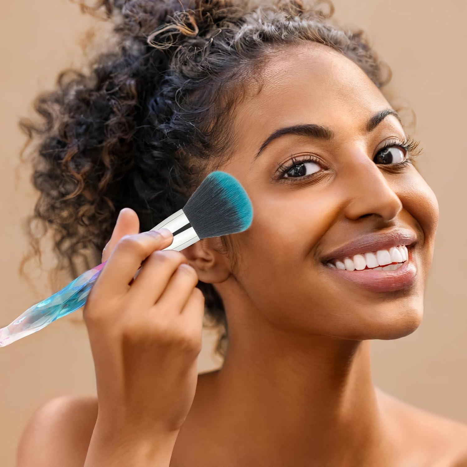 Makeup Brushes, 10Pcs Professional Cosmetic Brush Set Special Shiny Foundation Face Powder Brush Eyeshadows Blending Blush Brushes Colorful Plastic Handle (Blue) - 1-Purple image number 3