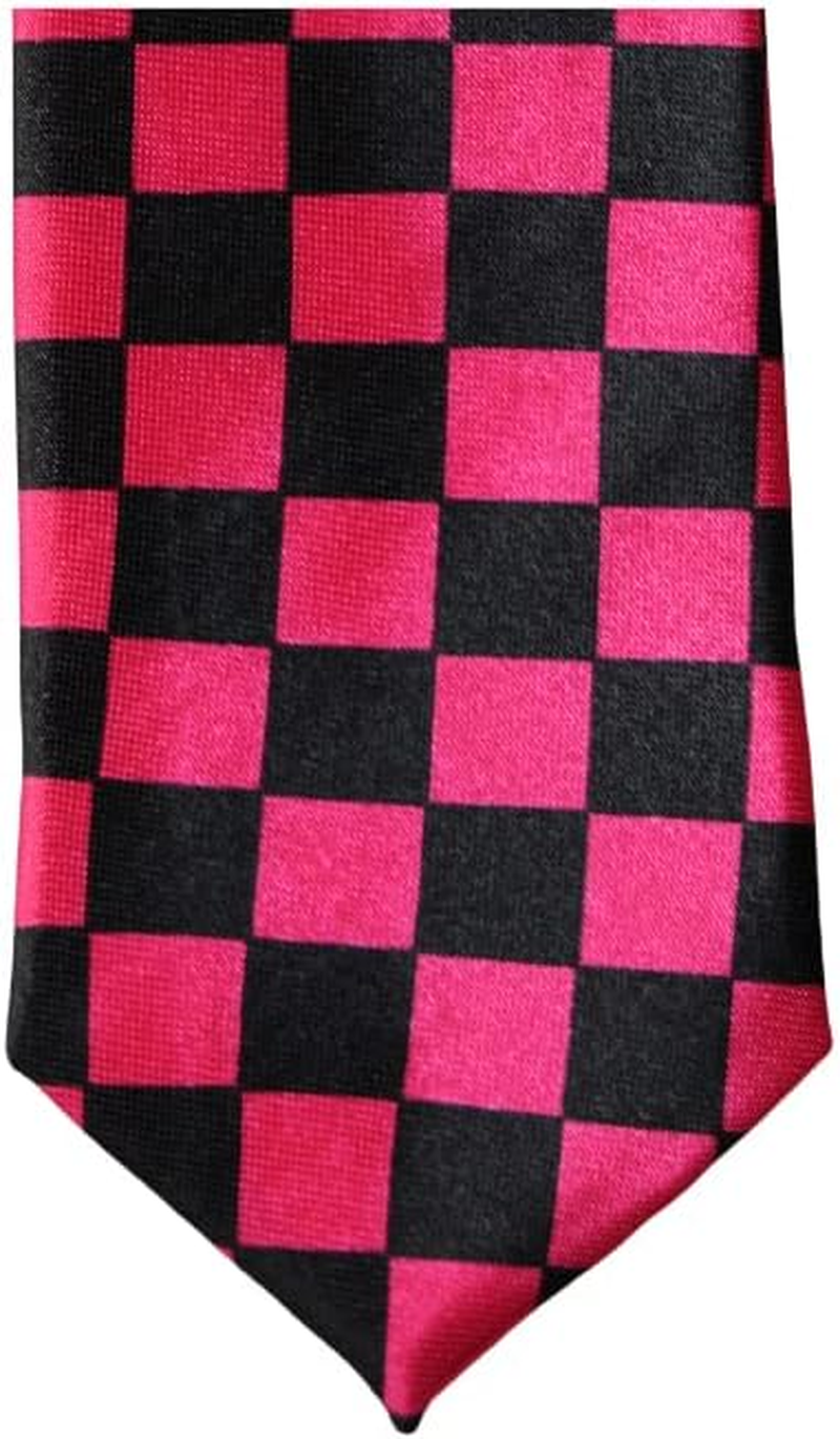 Mens Hot Pink & Black Checkered 5Cm Skinny Neck Tie Hot Pink, Black Patterned Skinny Ties image number 1