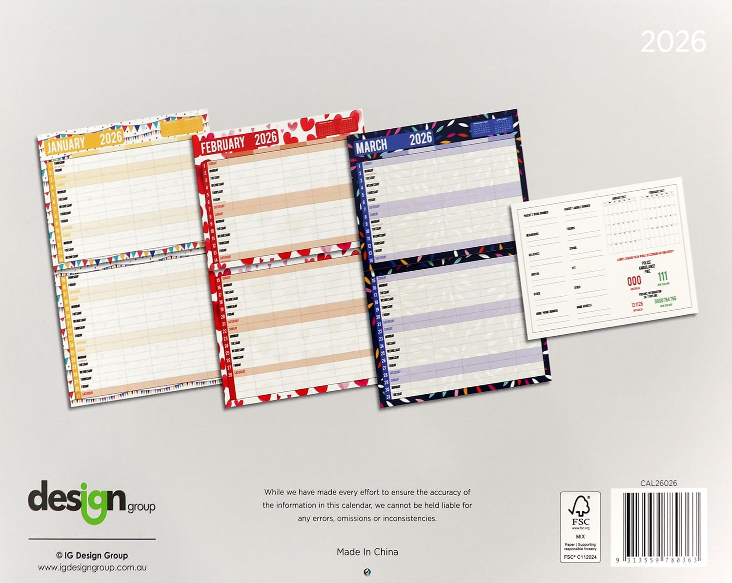 2026 Family Organiser Rectangle Wall Calendar 14 Months Hanging Planner New Year