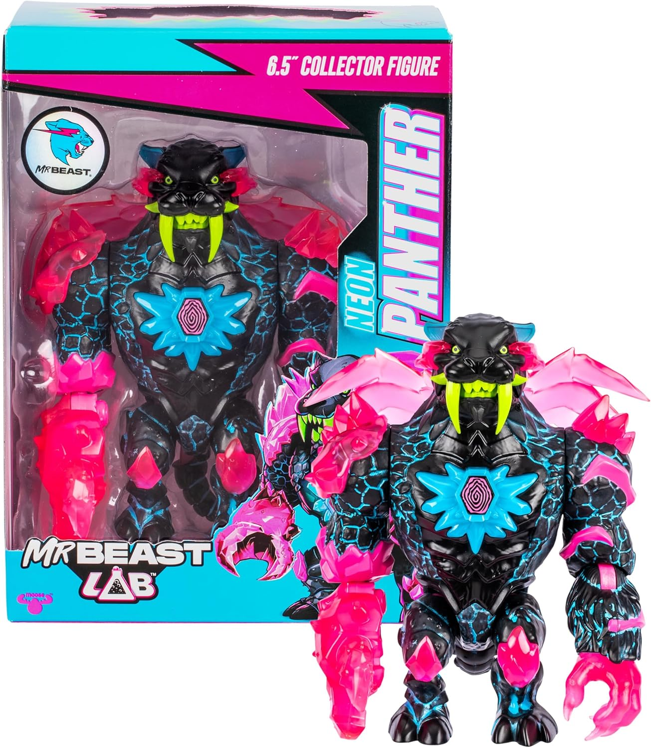 Mrbeast Lab Apex Beast Neon Panther Collector Figure, Standing at 6.5Inches/16.5Cm Tall, with Extreme Detailing, Premium Packaging, 13 Points of Articulation and Chomp Jaw image number 4