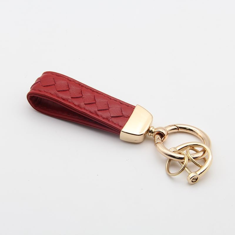 Leather Car Keychain, 360&deg; Rotatable Handmade Knit Keychain, Key Fob Holder with Anti-Lost D-Ring image number 1