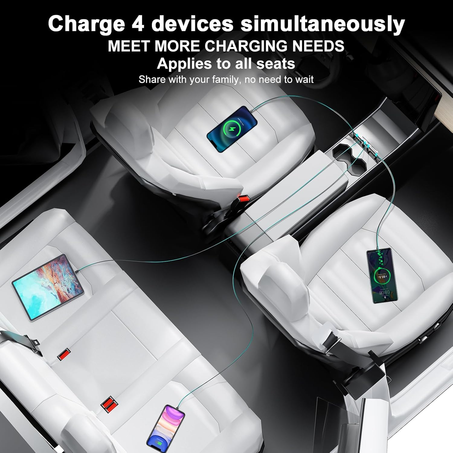 USB HUB for Tesla New Model Y Juniper & Model 3 Highland，Hidden Docking Station Design，Tesla Model 3 (2024 2025 2026)/New Model Y Juniper Accessories for Phone Charger 2 Type-C Fast Charging Cables image number 2