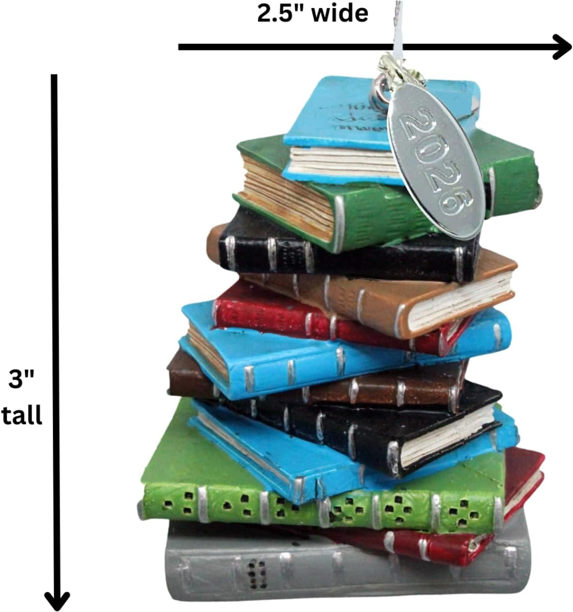 2025 Bookworm Ornament, Library Ornament, Librarian Christmas Ornament, Great Book Club Ornament or Teacher Gift - Stack of Books image number 5
