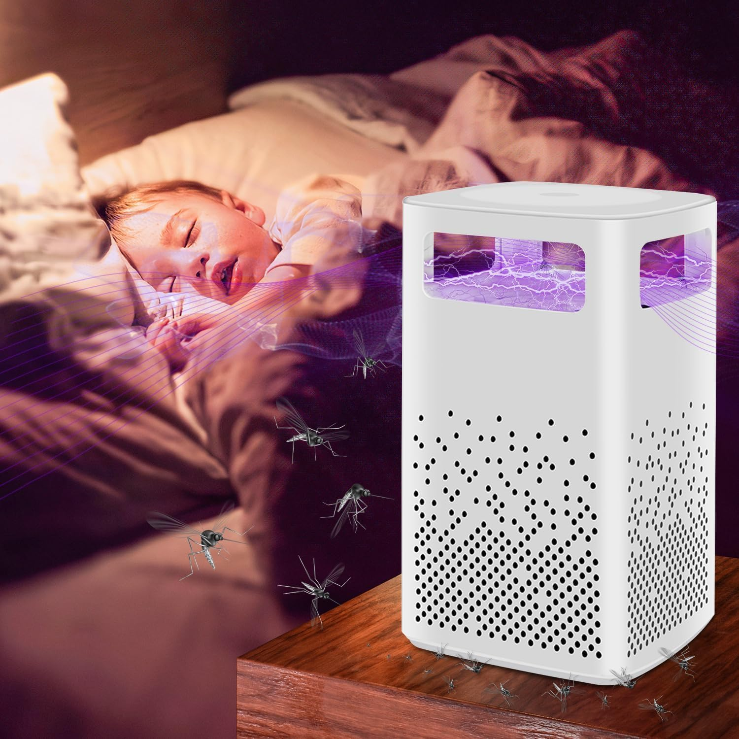 Mosquito Zapper, Necomi Bug Zapper & Fly Killer Bug Zapper, Mosquito Killer, Mosquito/Fly Trap, USB Powered UV LED, Indoor Mosquito Zapper for Bedroom, Living Room, Kitchen, Office（White） image number 2