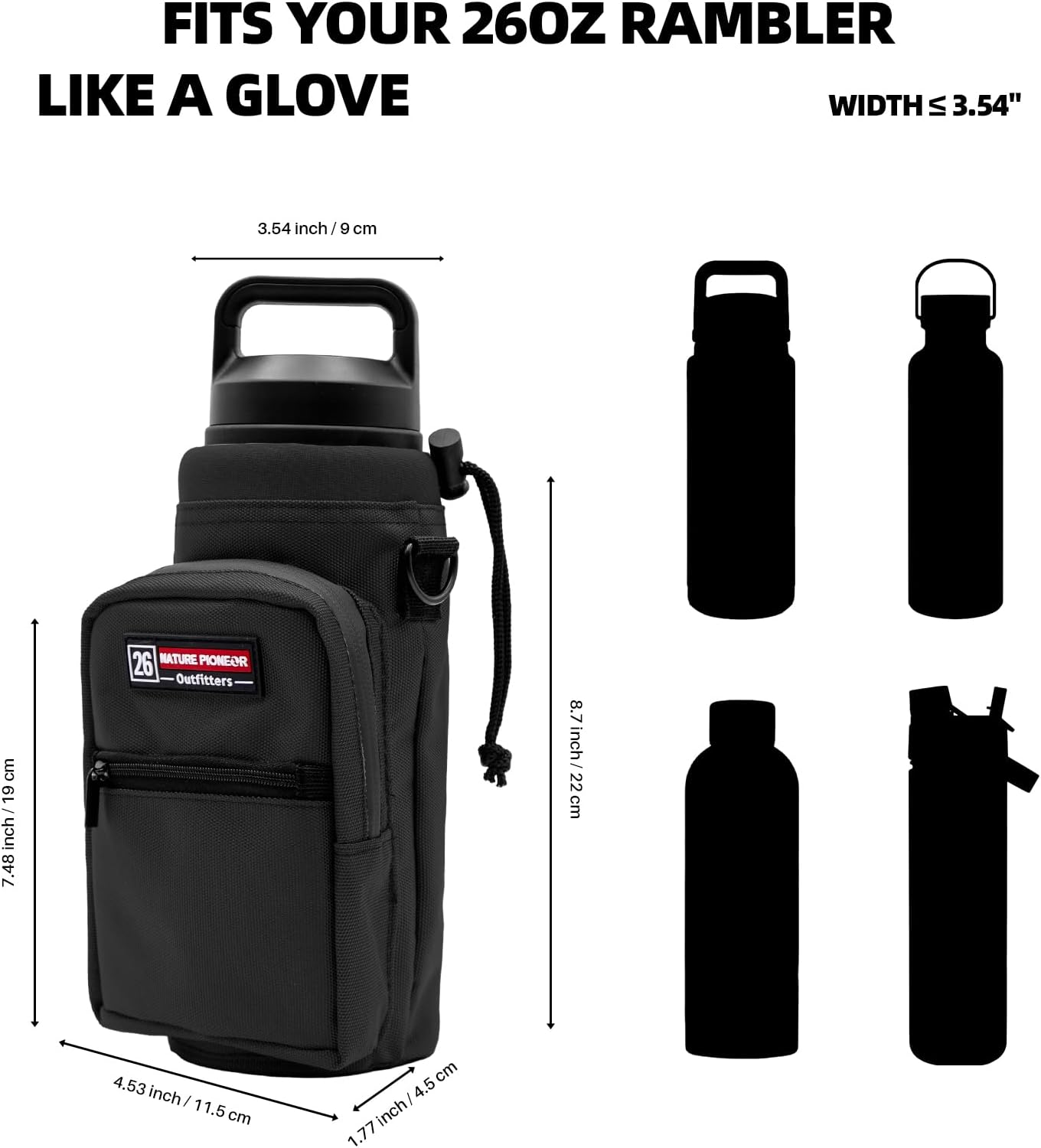 NATURE PIONEOR Water Bottle Carrier with Adjustable Strap - Insulated Sleeve Pouch Water Bottle Holder Bag with Paracord Handle & 2 Storage Pockets for Yeti 26/36/46 Oz, Hiking, Camping, Gym, Travel image number 1