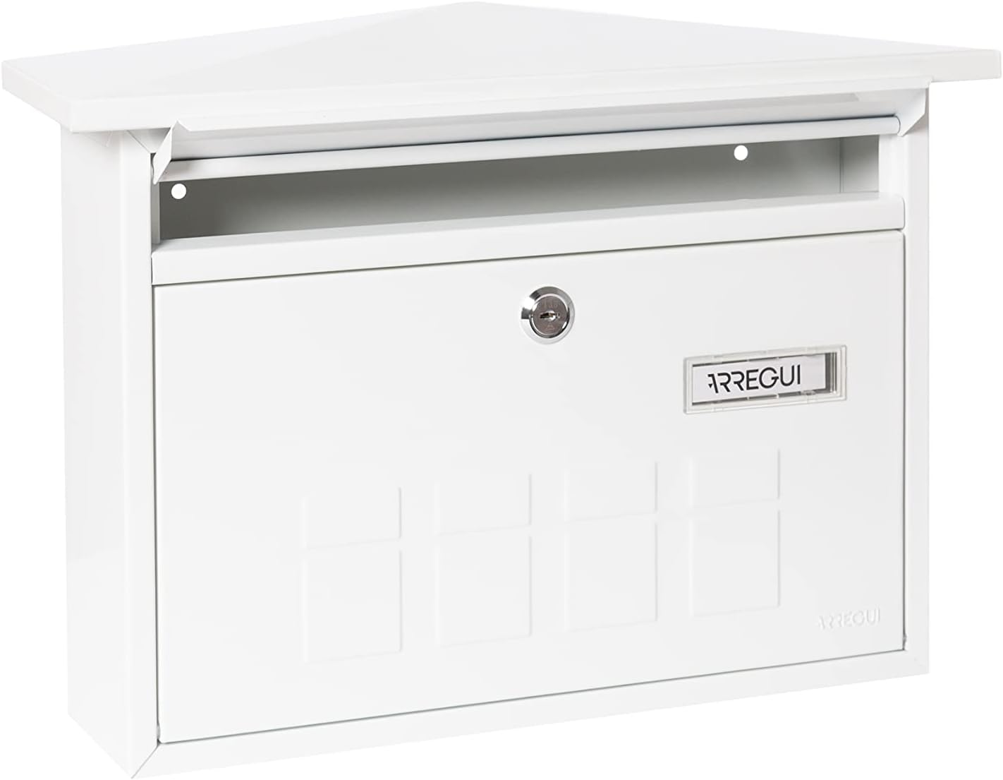 ARREGUI Deco E5701 Galvanised Steel Letterbox, Size M (DIN A4 Post), Horizontal Wall Letter Box for Outdoor Use, Post Box for Outdoor Use with Name Plate and Flap in White - White image number 3