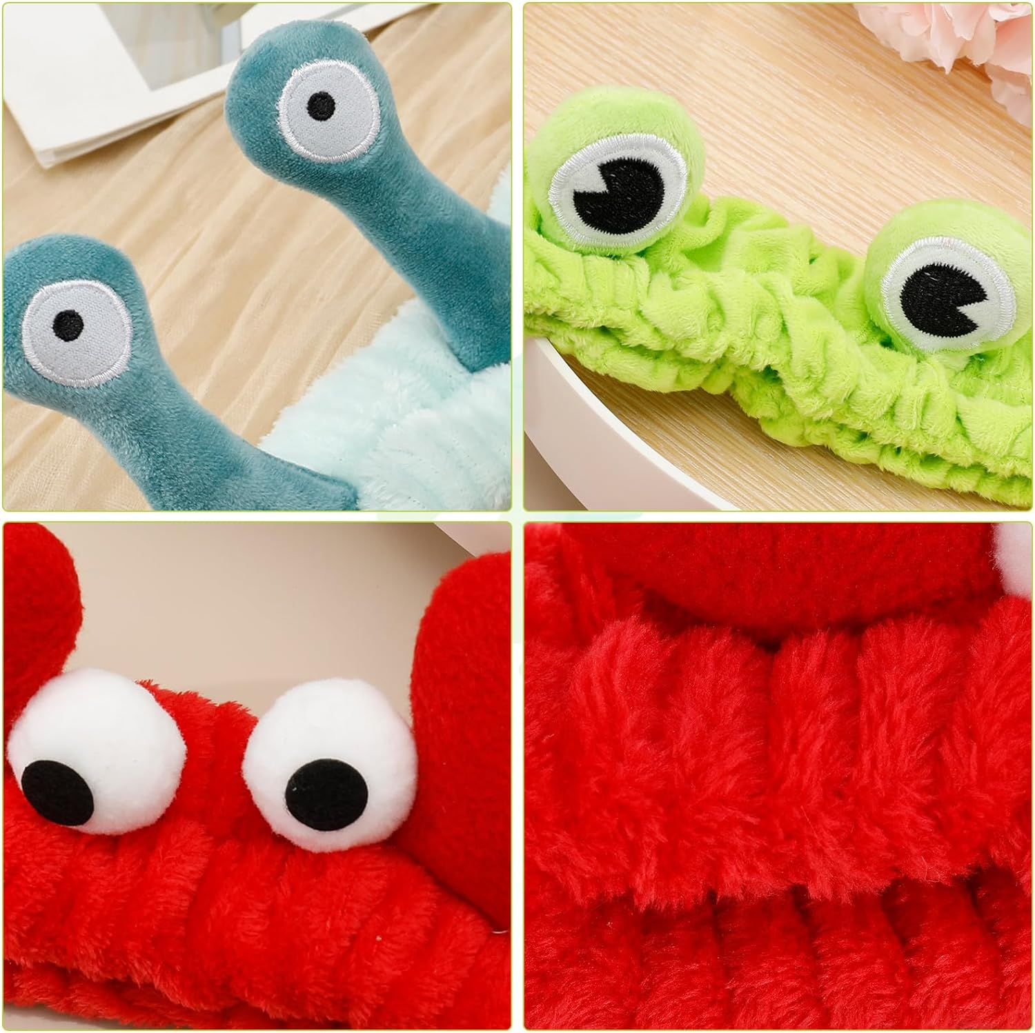Apricitie Face Wash Headband, Spa Headband, Makeup Headband, Coral Fleece Hair Bands, Elastic Headband, Snail Frog, Crab Headband for Washing Face, Sports, Beauty, Pack of 3 image number 4