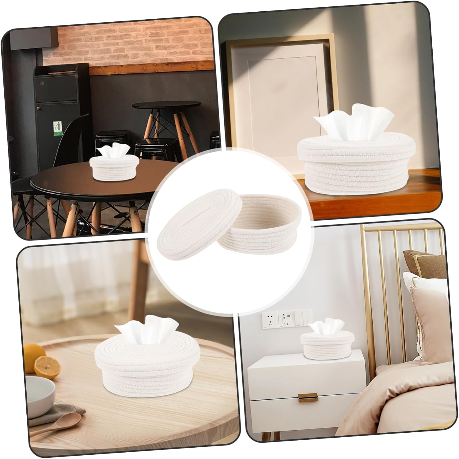 Generic Box Napkin Container Lids Basket Tabletop Wipe Dustproof Novelty Accessories Bins Sack Products Clear Shelves Rattan Paper Towel Holder Napkin Storage Case White Cotton Rope image number 2