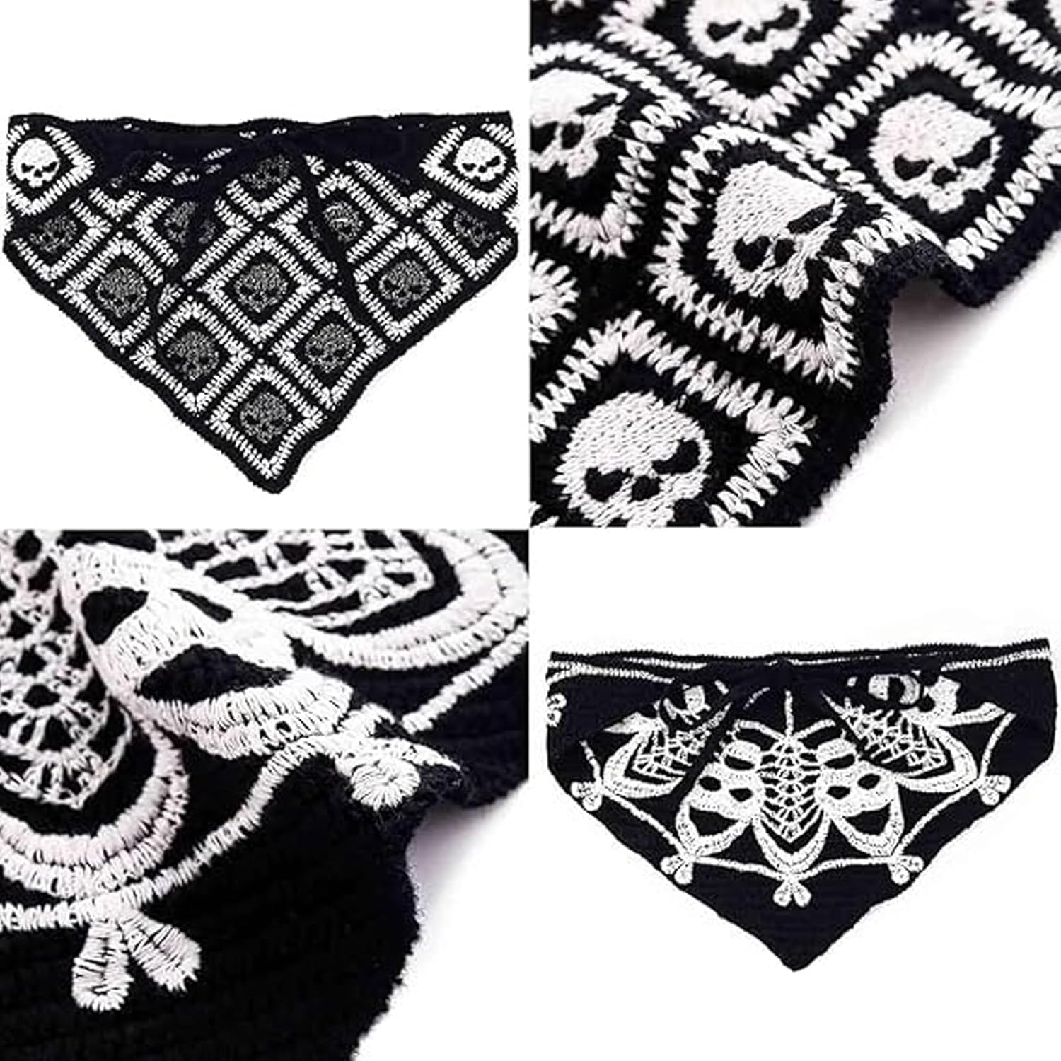 Black Skull Headbands &ndash; 2PCS Crochet Gothic Bandanas with Spider Accents Christmas Hair Accessories for Women Witchy Boho Head Scarf & Festival Hair Band image number 2