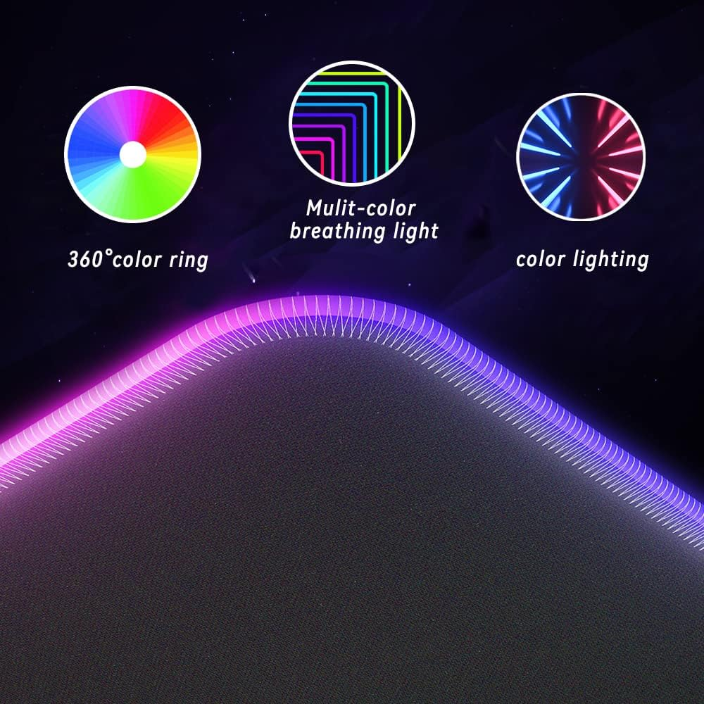 RGB Gaming Mouse Pad Extended Desk Mat 90X40Cm RGB Gaming Keyboard Pad Desk Mat Gaming Extra Large Upgrade Thickening 5Mm XXL Large Pro Mouse Mat Non-Slip Rubber for Pcgamer, Office (Black) - Pink image number 2