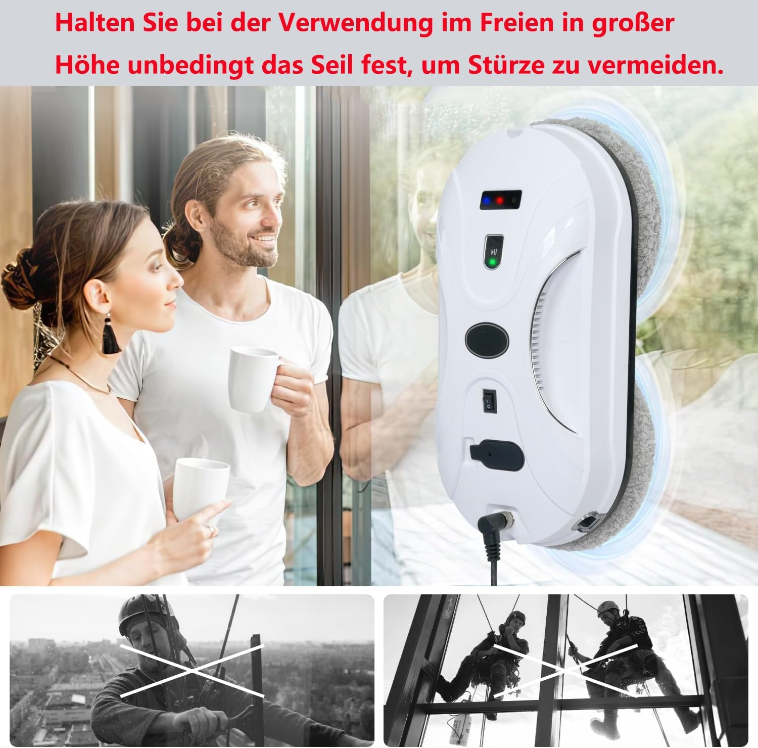 Window Cleaning Robot Automatic Window Cleaning Robot Window Robot with Water Jet, Window Cleaner Robot Electric Window Vacuum Cleaner 5600Pa Strong Suction Power for Large Outdoor Windows image number 4
