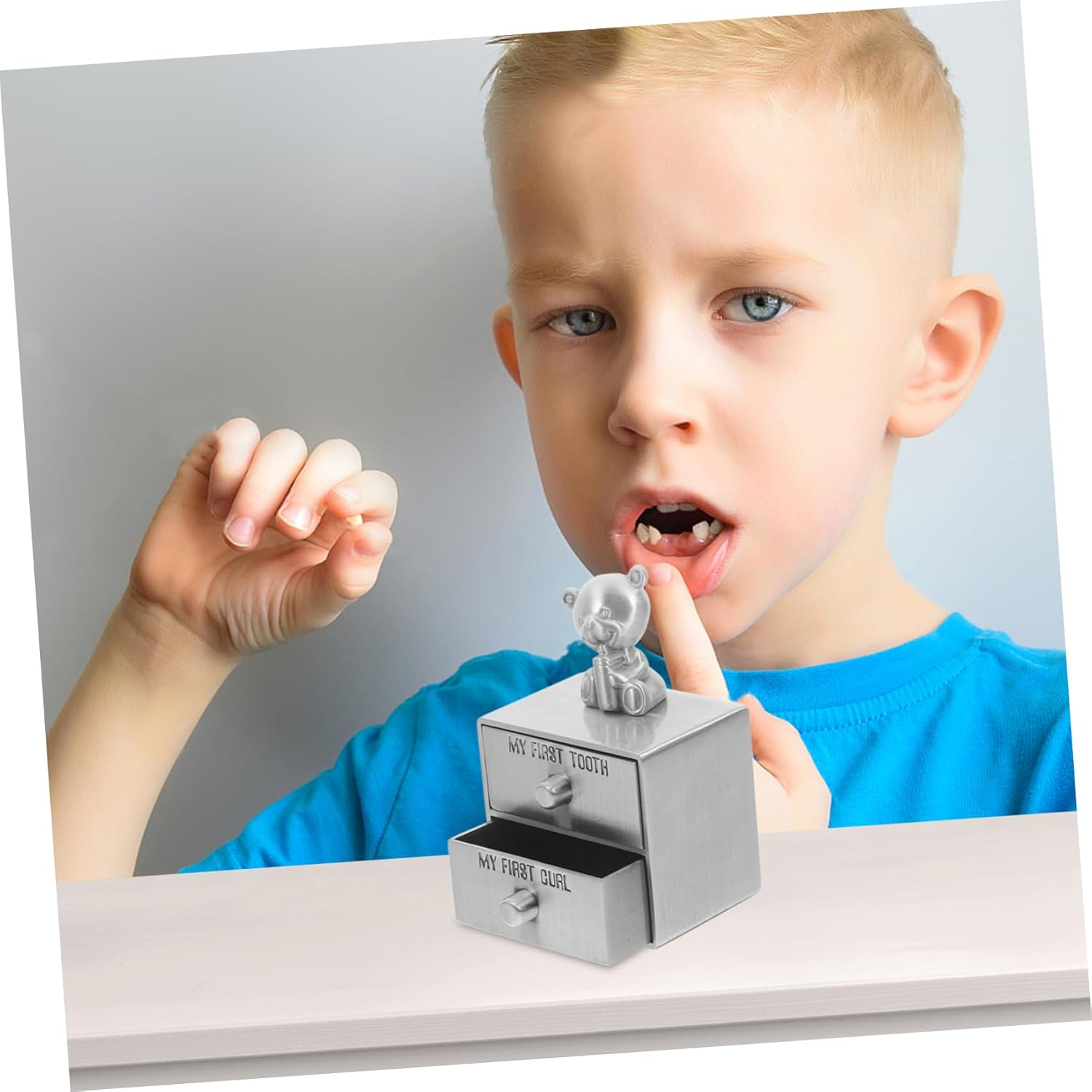 Yardwe Teeth Storage Box Metal Drawer Type First Tooth Box Keepsake Organizer image number 3
