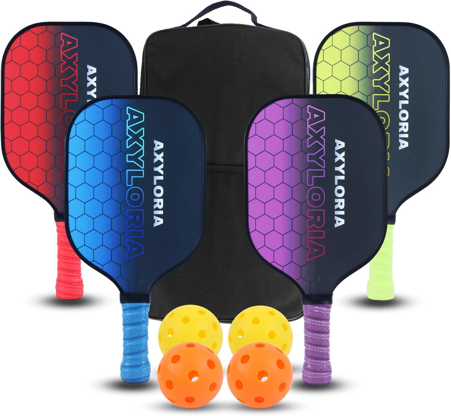 Pickleball Paddles Set of 4, USAPA Approved Pickleball Paddle, Lightweight 4 Pickle Ball Rackets, 4 Outdoor Indoor Pickleballs, 1 Pickleball Bag, Elite Performance for Leagues & Group Play