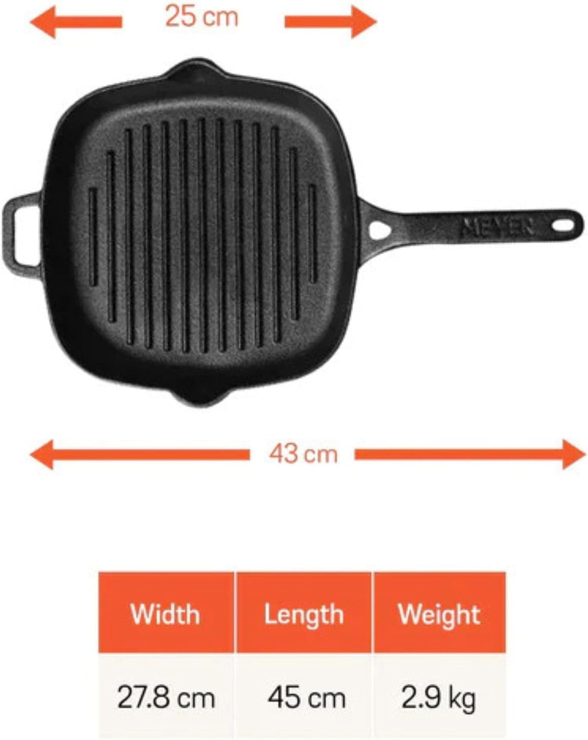 Meyer Pre-Seasoned Cast Iron Cookware 25Cm Grill Pan, Pots and Pans, Induction Compatible, Oven Safe, Black image number 5