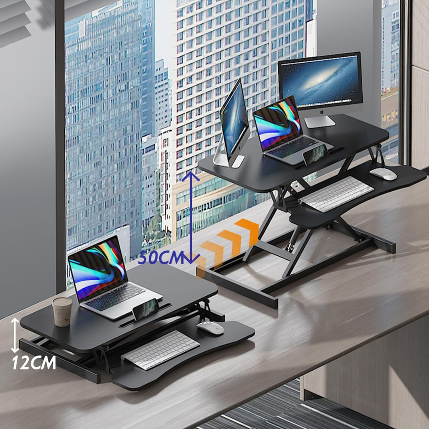 81Cm Height Adjustable Stand up Desk Converter, Sit to Stand Dual Monitor and Laptop Workstation with Wide Keyboard Tray for Office Home image number 3