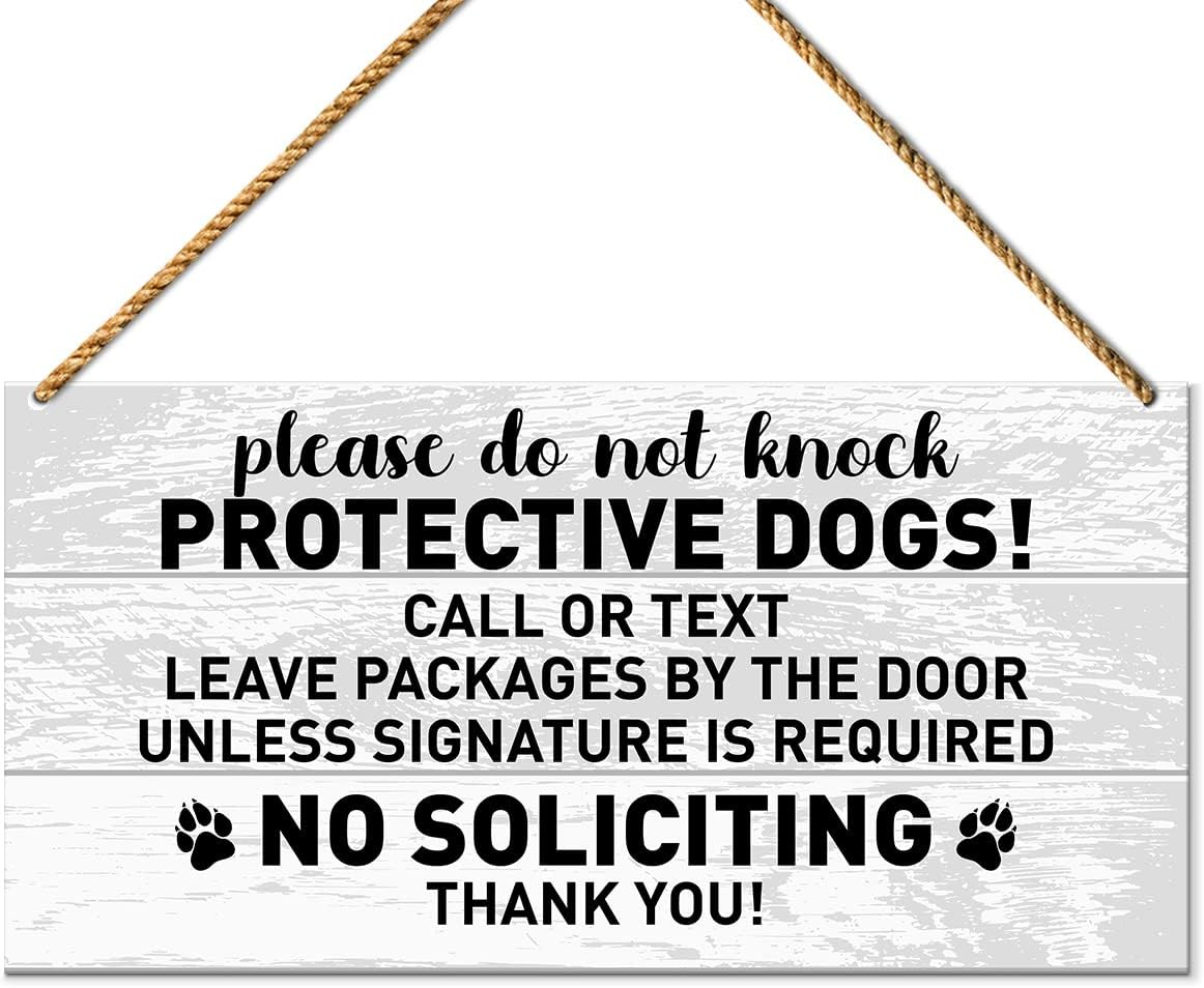 Dog Warning Sign, Please Do Not Knock Protective Dogs, Beware of Dog Sign for Home Front Door Decor, No Soliciting Dog Warning Sign for Gate Fence Yard Home Decoration, Dog Dad Mom Lover Owner Gifts - C image number 7