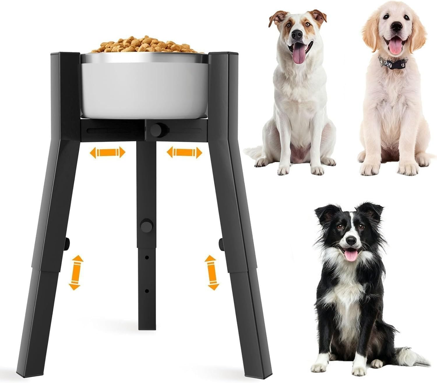 Adjustable Dog Bowl Stand, Width Adjustable 7-10.7 Inch, Height 9.8-13.4 Inch, Sturdy Square Tubular Dog Bowl Holder,Holder for Small, Medium and Dogs (Bowls Not Included, Black) image number 2