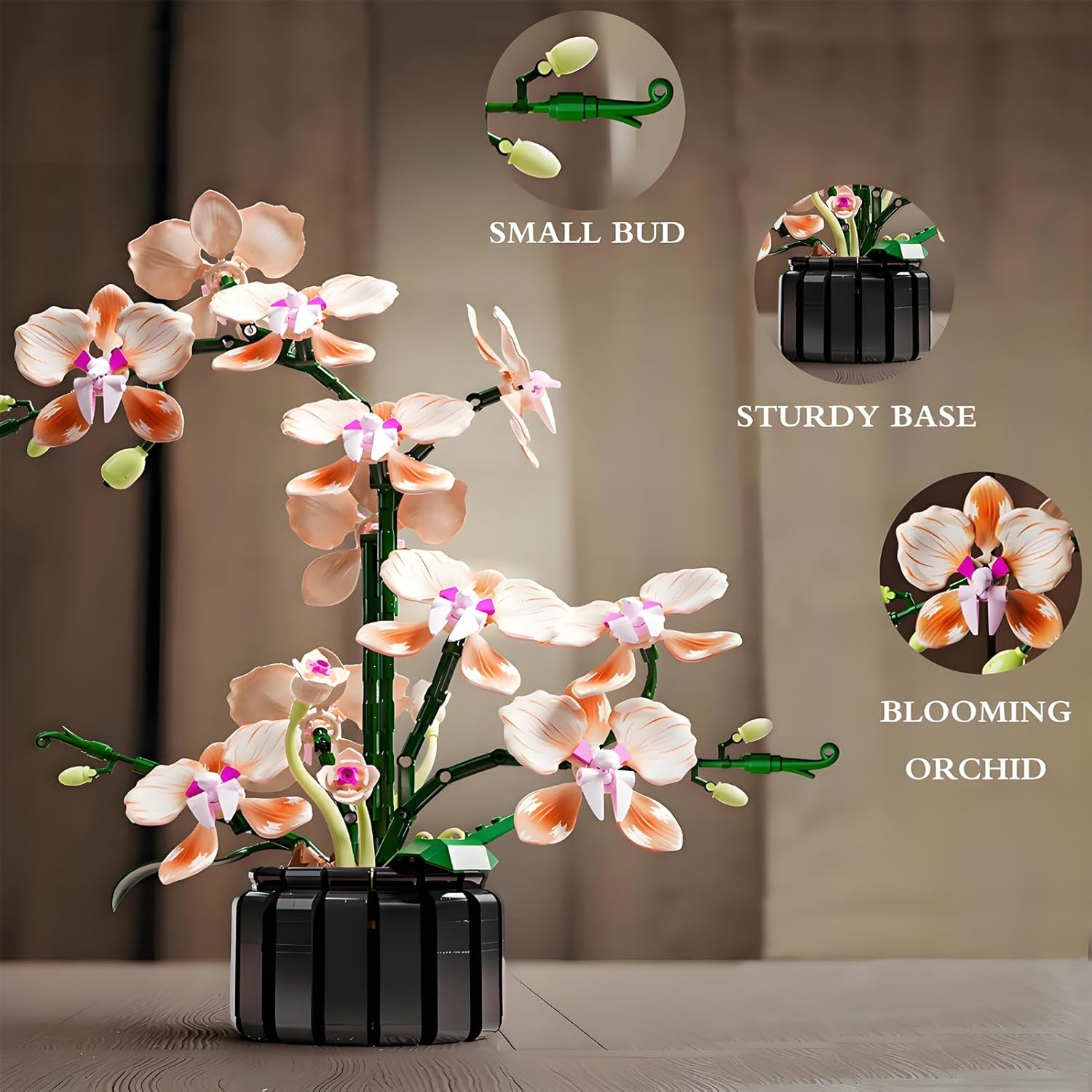 Pink Orchid Flower Building Blocks, DIY Artificial Botanical Collection for Adult, Creative Bouquet for Home Office Decor, Ideal Gifts for Woman Girls Age 8+(866PCS) image number 1