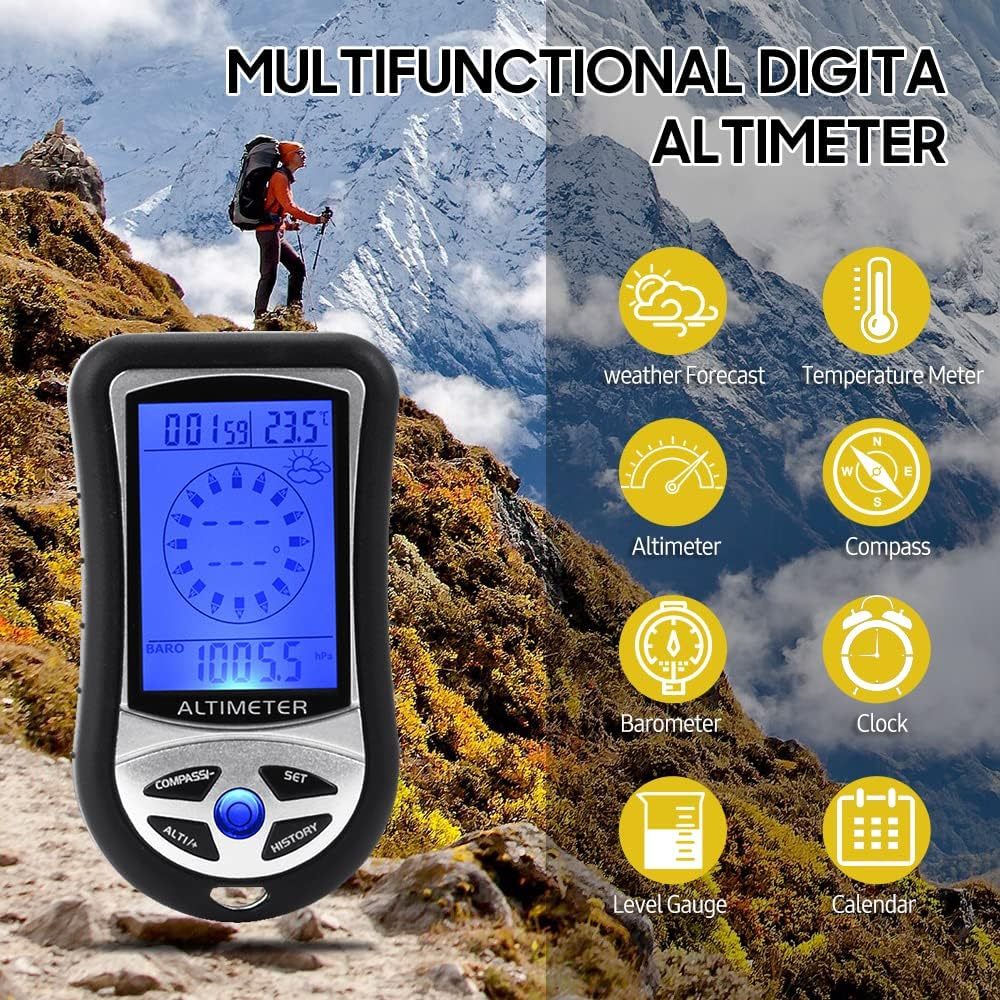 8-In-1 Multifunctional Electronic Altimeter Barometer LCD Digital Compass Thermometer Portable Handheld Height Gauge Weather Forecast Barometric Pressure Tester Air Gauge image number 6